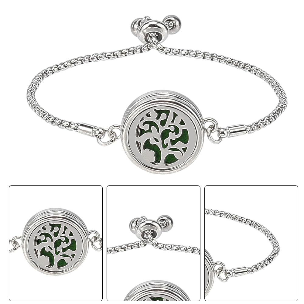 SUNNYCLUE 1 Box 2 Sets Tree of Life Essential Oil Bracelet Blank Bangles bulk with 10Pcs Refill Pads Stainless Steel Aromatherapy Diffuser Locket Adjustable Band Jewelry for Women Birthday Gifts Adult