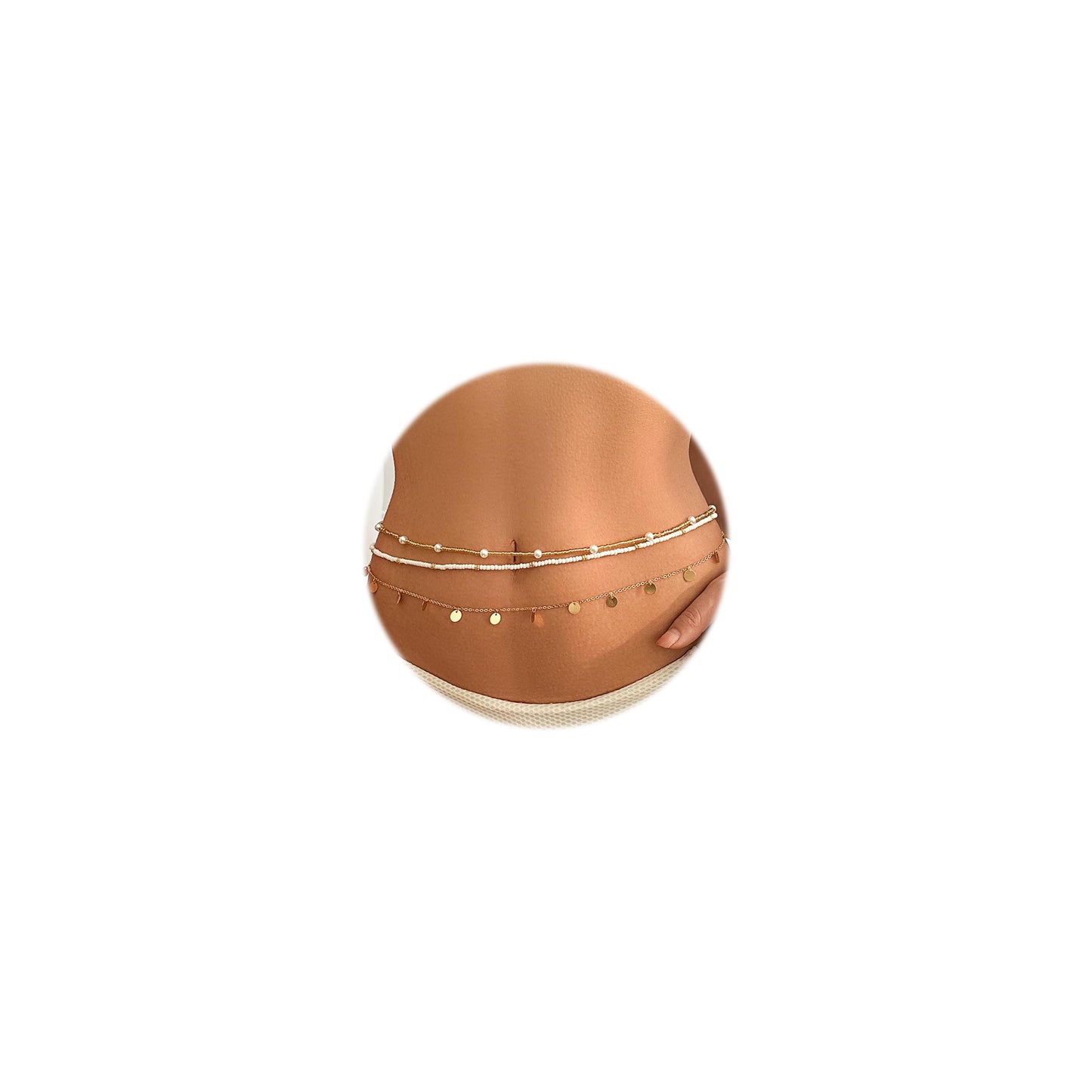 JFORYOU Gold Waist Chain for Momen 3PCS Layered Belly Chain Jewelry Summer Beach Beads Belly Waist Chain Adjustable Bikini Body Chain for Women