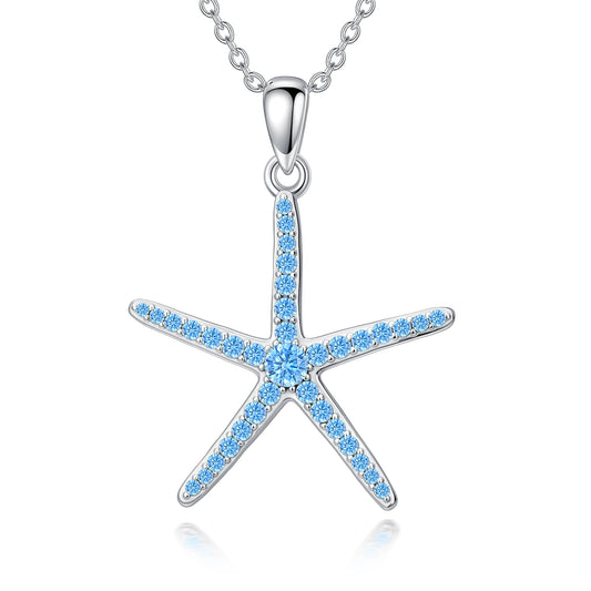 ROMANTICWORK Starfish Necklace 925 Sterling Silver Jewelry Starfish Pendant Gift Birthday Christmas for Women