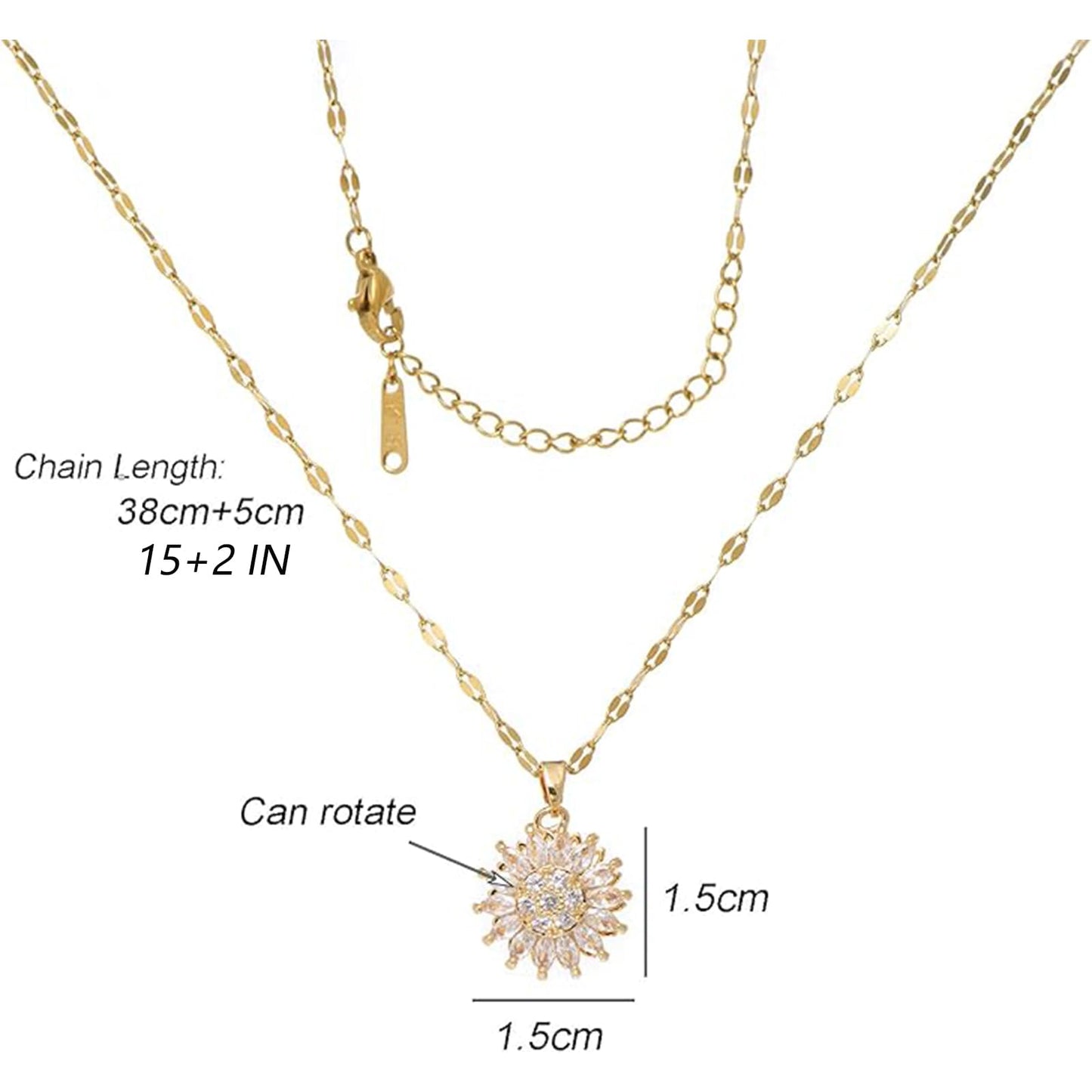 KONPJE Sunflower Fidget Necklace for Women Gold Moon Necklace Rotating Heart Necklaces Spinning Crystal Sunflower Anxiety Necklaces Crescent Moons Jewelry Accessories (Set)