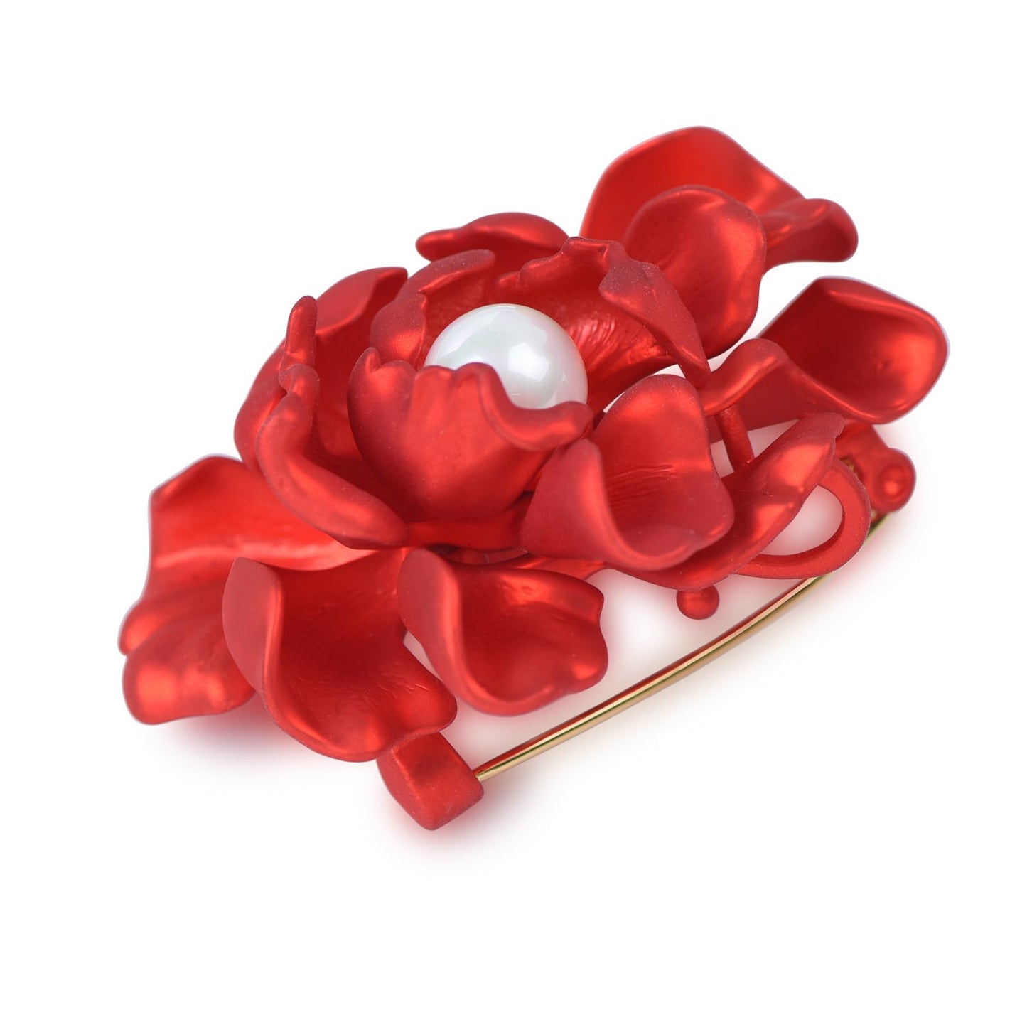 YYBONNIE Elegant Crystal Blooming Rose Flower Brooch Lapel Pin Breastpin for Women Birdal Cardigan Hat Scarf Suit Sweater Floral Pins (Red Pearl Peony Flower)