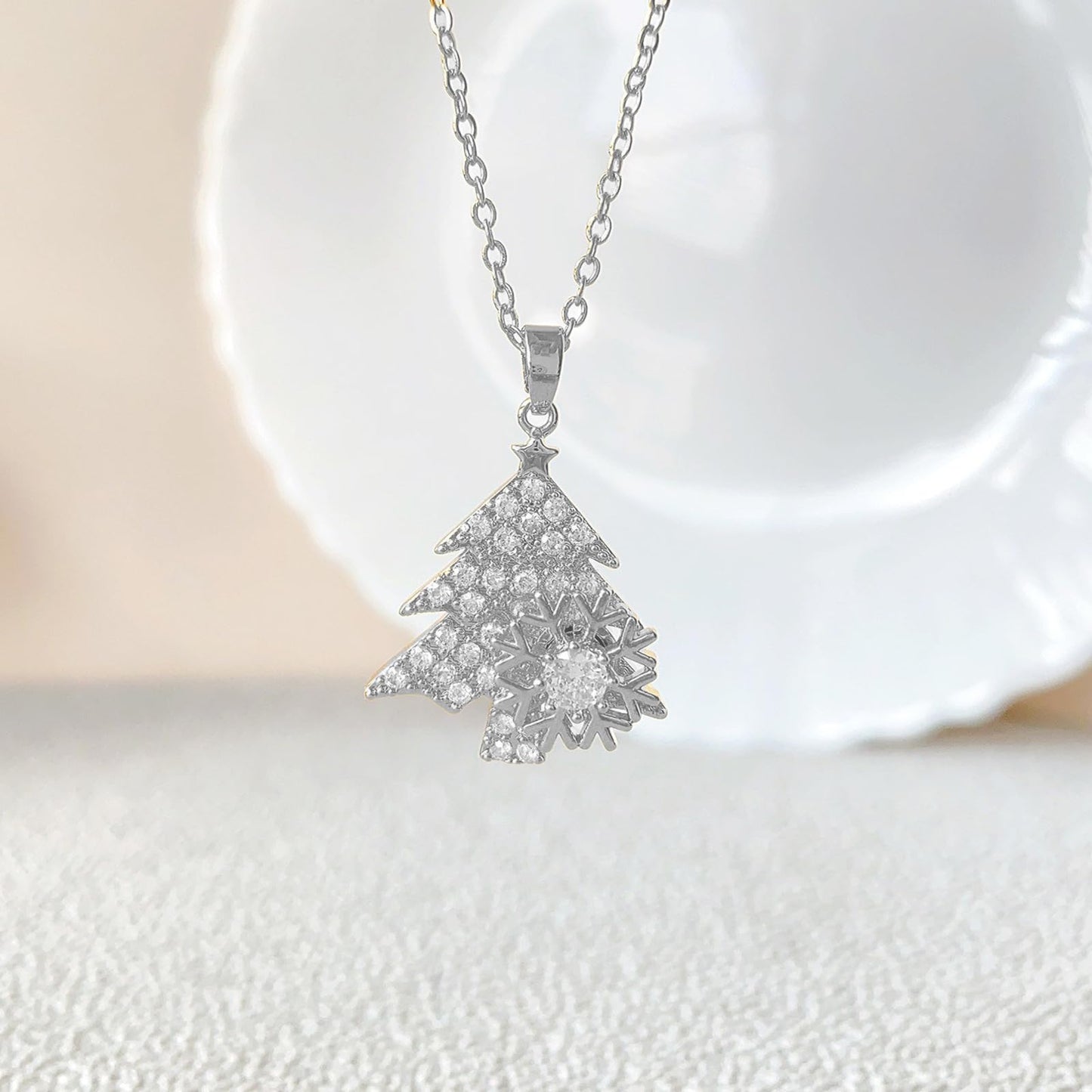 KONPJE Sunflower Fidget Necklace for Women Gold Moon Necklace Rotating Heart Necklaces Spinning Crystal Flower Anxiety Necklaces Crescent Moons Jewelry Accessories (Silver Tree)