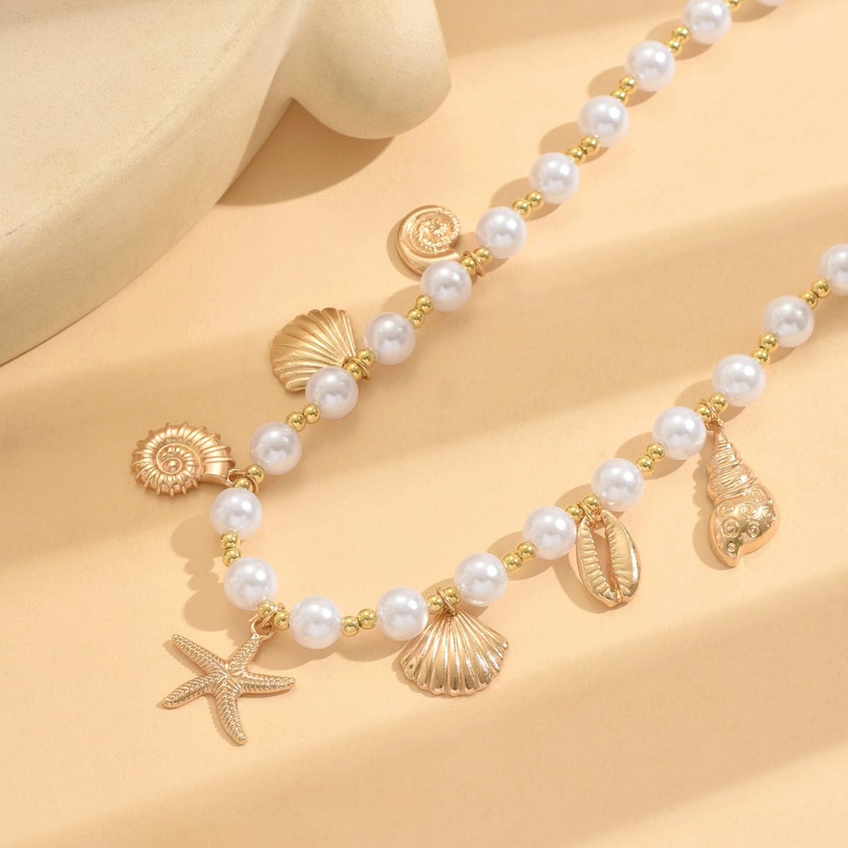Seashell Necklace Beach Jewelry for Women Starfish Fish Necklace Boho Pearl Choker Sea Shell Necklaces for Women Beach Necklaces Summer Vacation Jewelry (Style6)