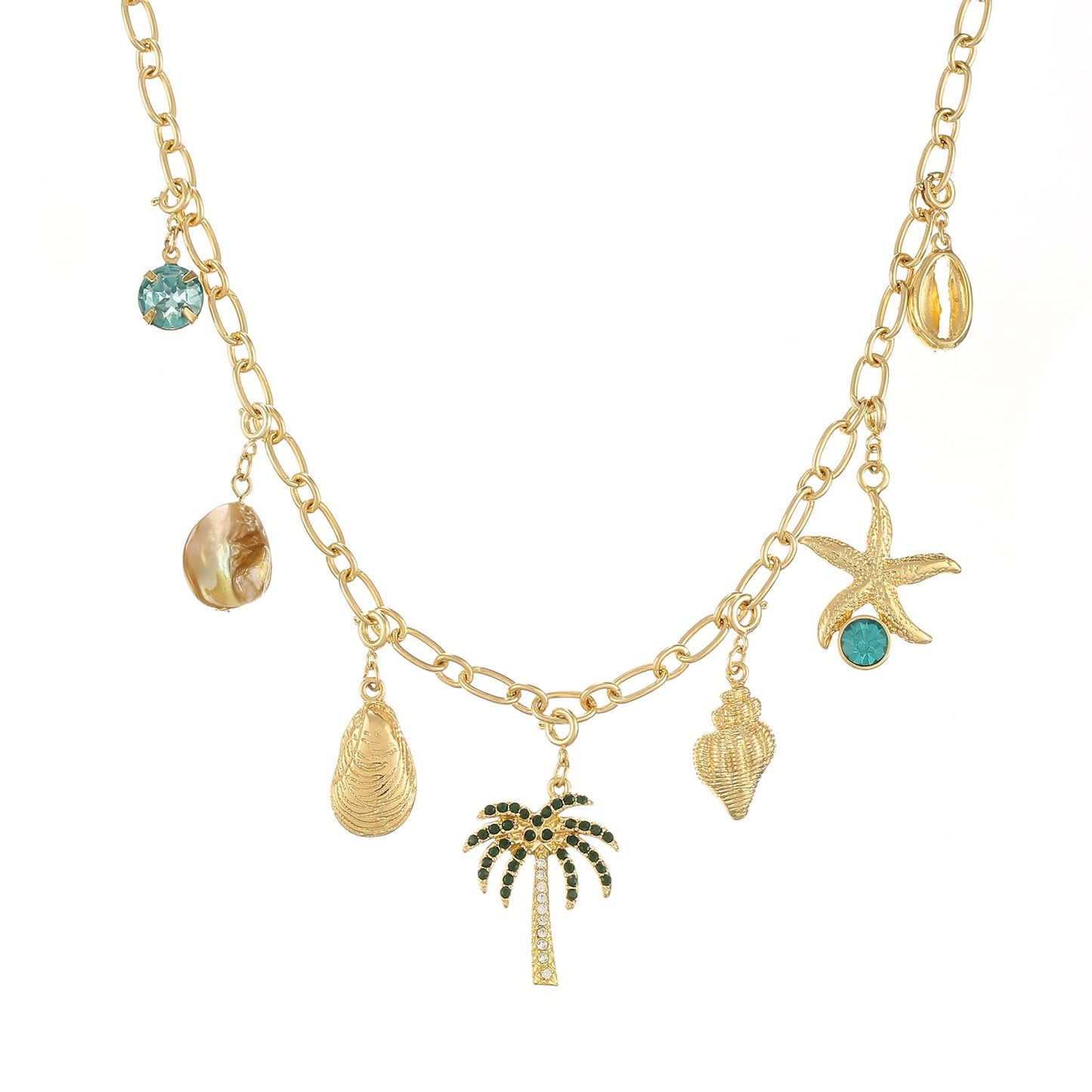 Rambling Rose 14K Gold DIY Necklace,Beach by the Sea Shell Pendant Necklaces Coconut Tree Pendant Necklace Starfish Pendant Necklace (Beach necklace)