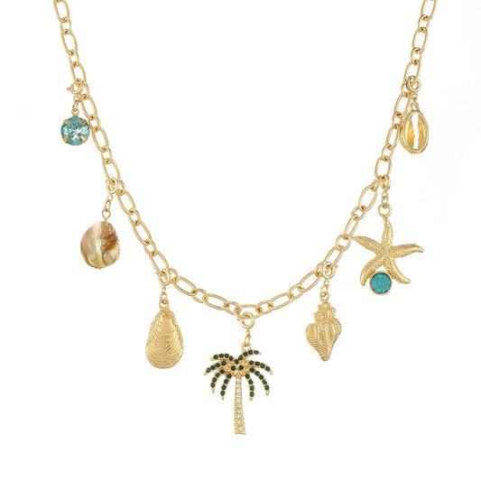 Rambling Rose 14K Gold DIY Necklace,Beach by the Sea Shell Pendant Necklaces Coconut Tree Pendant Necklace Starfish Pendant Necklace (Beach necklace)