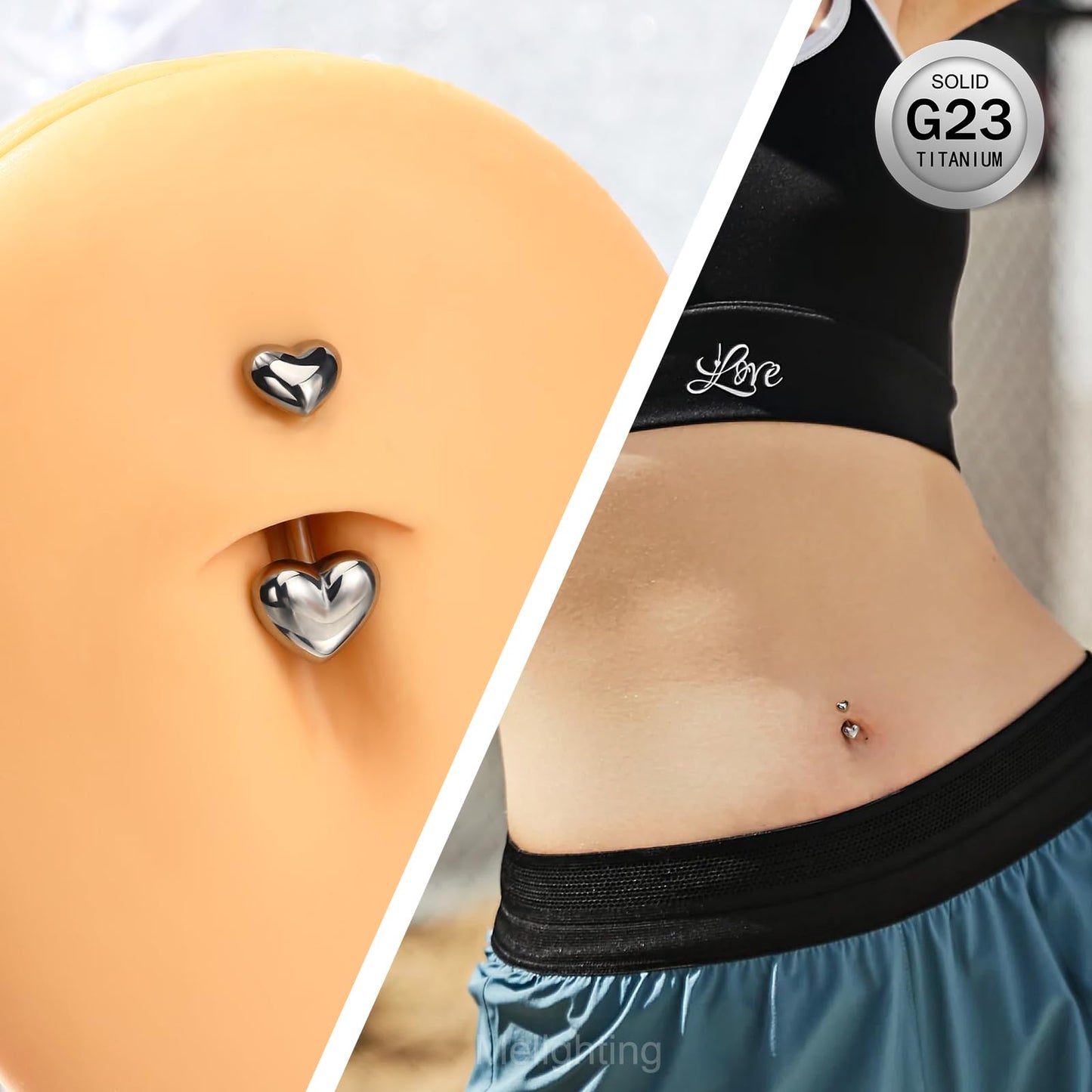 Melighting Titanium Belly Button Ring 14G Heart Belly Ring Internally Threaded G23 Titanium Navel Piercing Hoop Navel Barbell Body Piercing Jewelry 12 mm