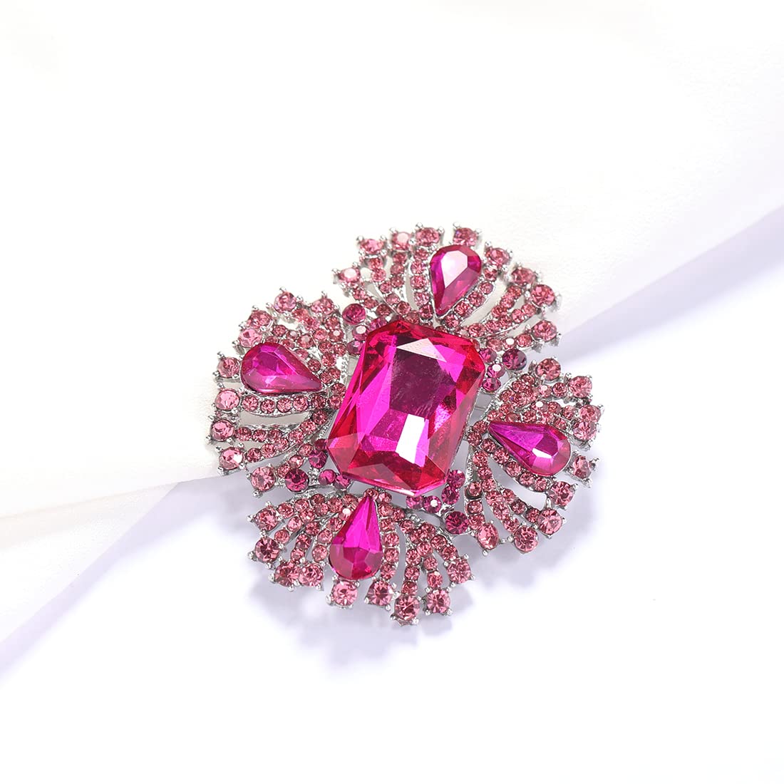 YOQUCOL Vintage Rose Red Austrian Crystal Rhinestone Cross Flowers Shaped Brooch Pin Elegant Jewelry For Women
