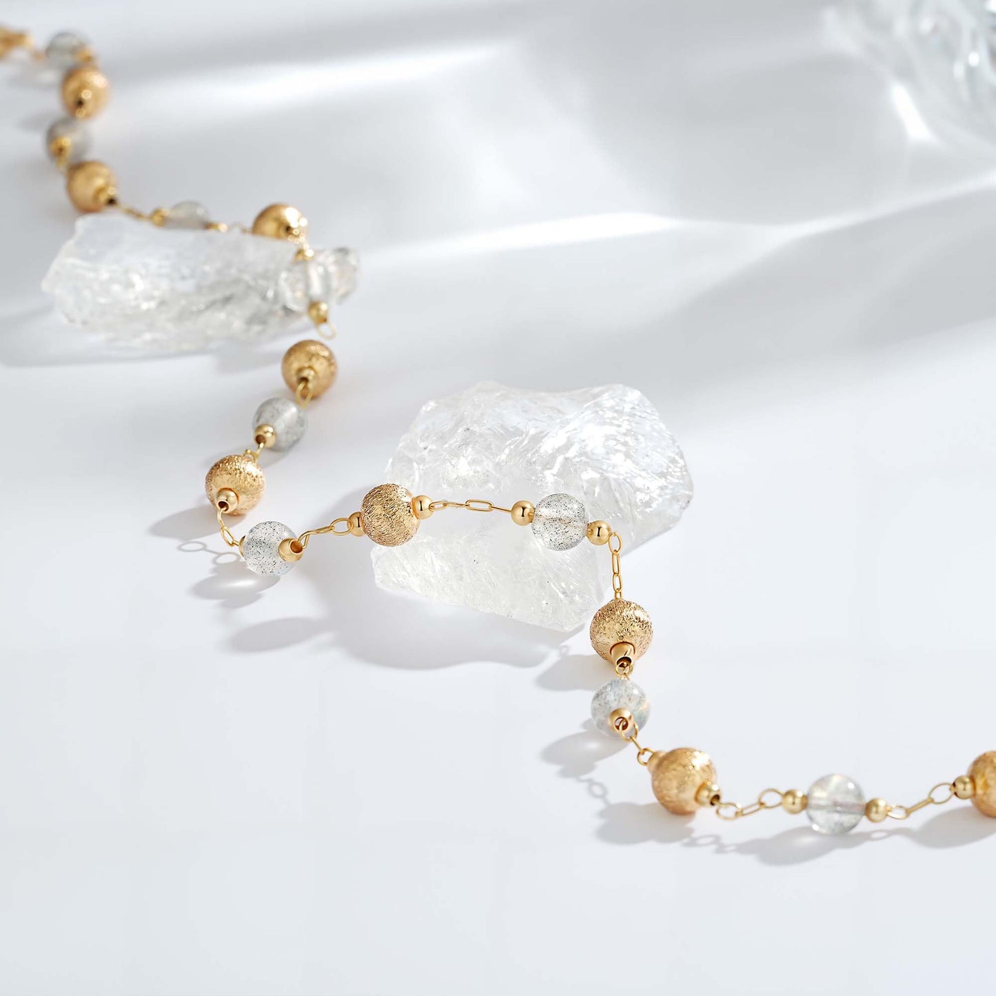 LOLAR RAY Beaded Gold Necklace for Women - 14K Gold Plated Stone Handmade Bead Choker Short Chain Link Charm Necklace For Jewelry Gift