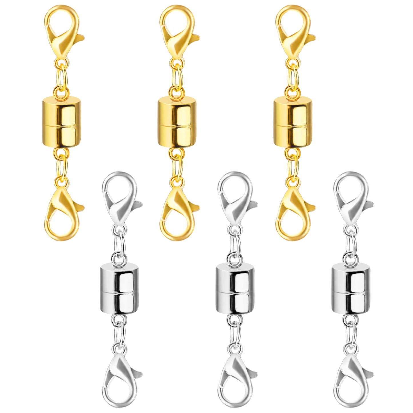 SUTQIGUI Magnetic Necklace Clasp and Closures with Double Lobster Clasp, 14K Gold and Silver Necklace Extenders for Women Magnetic Jewelry Clasps for Necklaces, Bracelet Necklace Extender(6PCS)