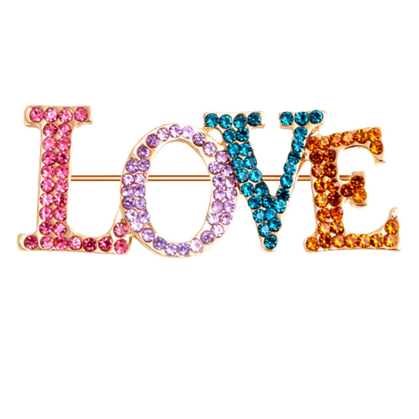Multicolor Crystal Love Brooch Fashion Elegant Rhinestone Wedding Party Brooches Pin Jewelry Accessories Valentines Gift for Women Girl 14K Gold Plated(Multicolor)