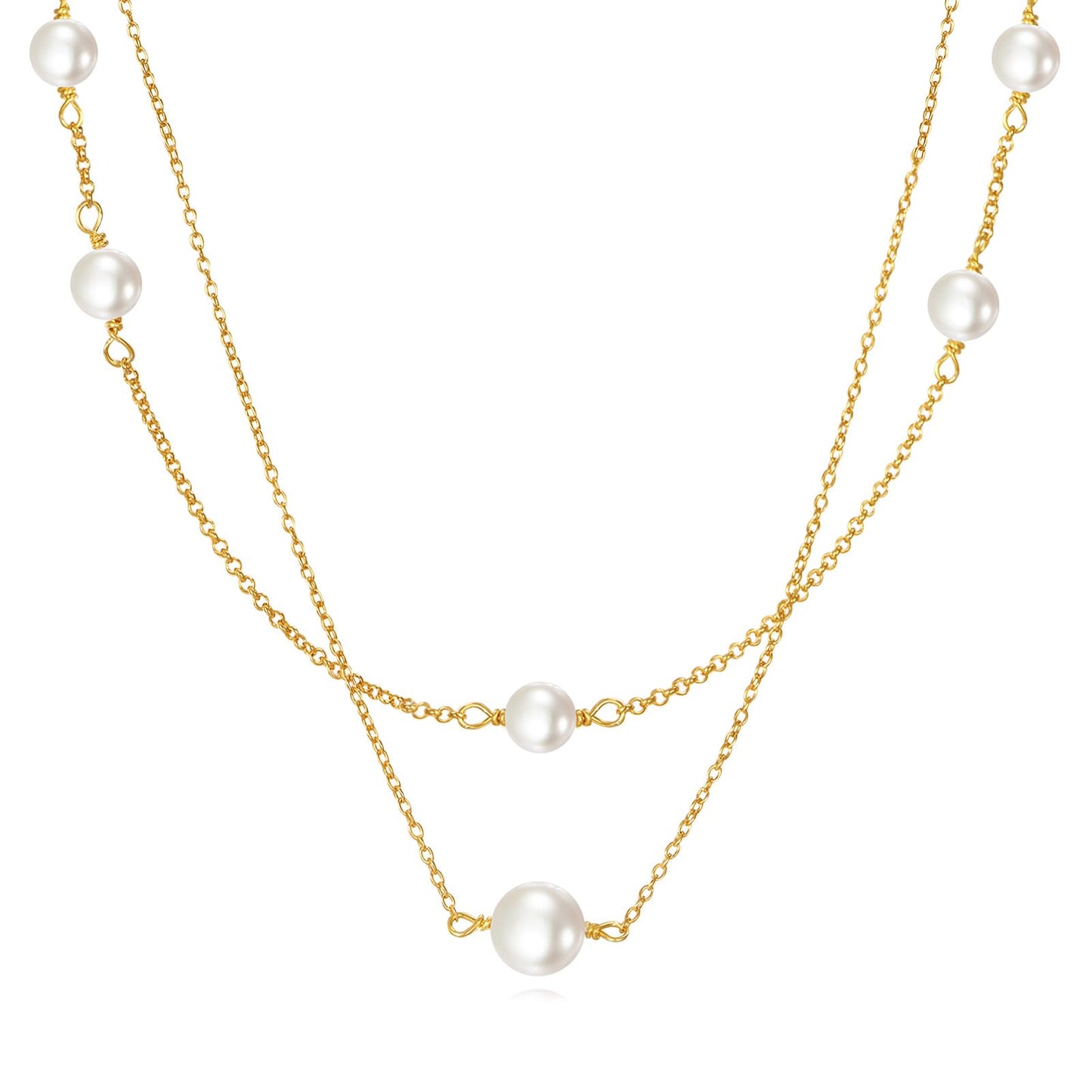 POPLYKE Layered Pearl Necklace Sterling Silver Pearl Choker Necklace for Women Freshwater Cultured Pearls Wedding Bridesmaids Anniversary