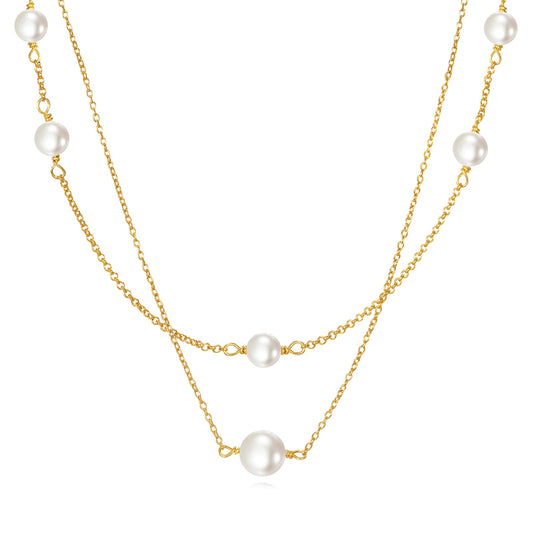 POPLYKE Layered Pearl Necklace Sterling Silver Pearl Choker Necklace for Women Freshwater Cultured Pearls Wedding Bridesmaids Anniversary