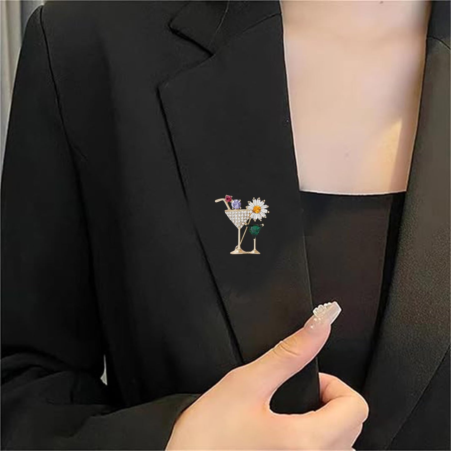 DEYOUM Cocktail Wine Glass Brooch Pin for Women Trendy Cute Cocktail Wines Glass Wine Bottle Brooch Pin Party Hat Bag Suit Charm Jewelry Gift Accessories (gold)