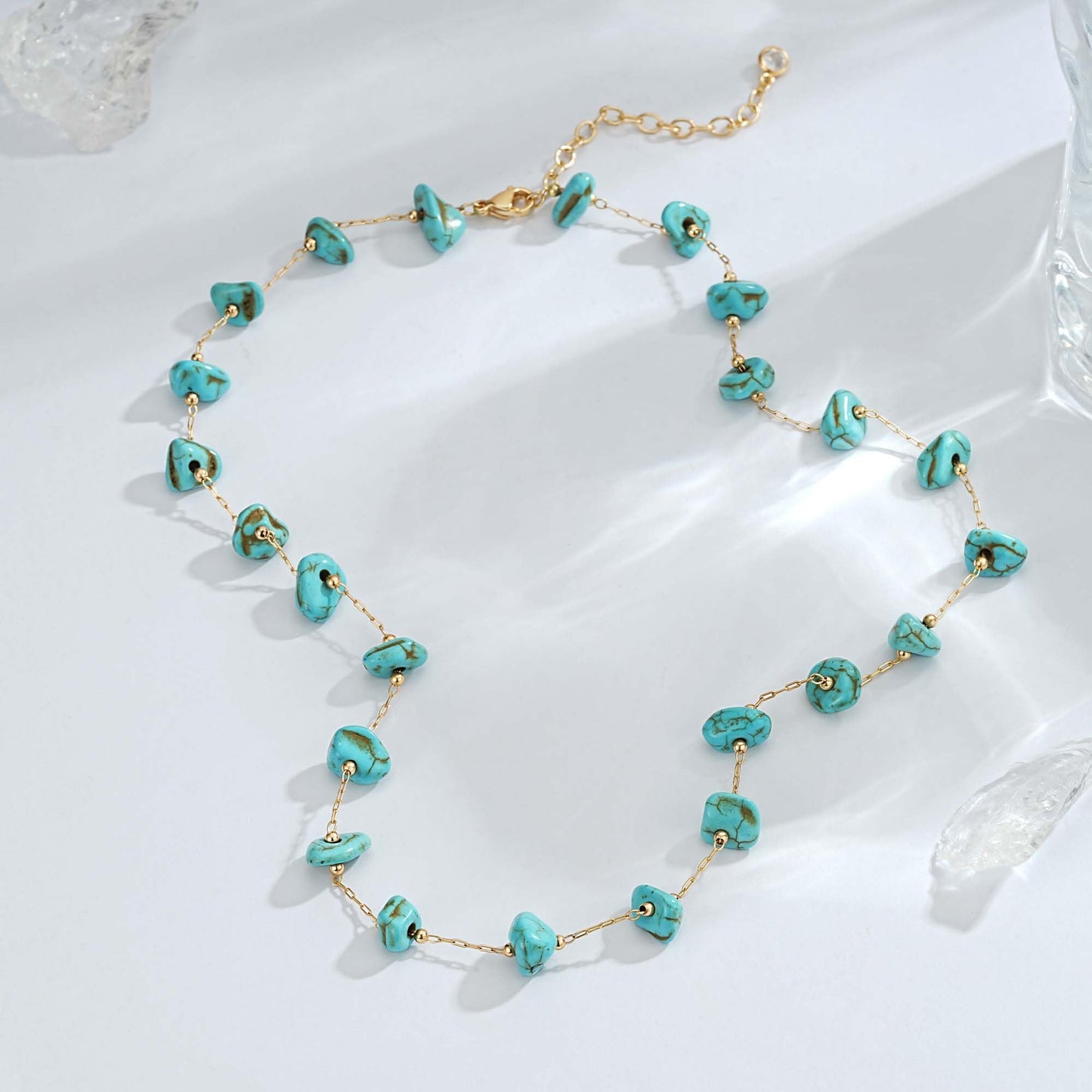 LOLAR RAY Turquoise Jewelry for Women - 14K Gold Plated Irregular Boho Necklaces for Women Summer Beach Boho Choker Bead Gift