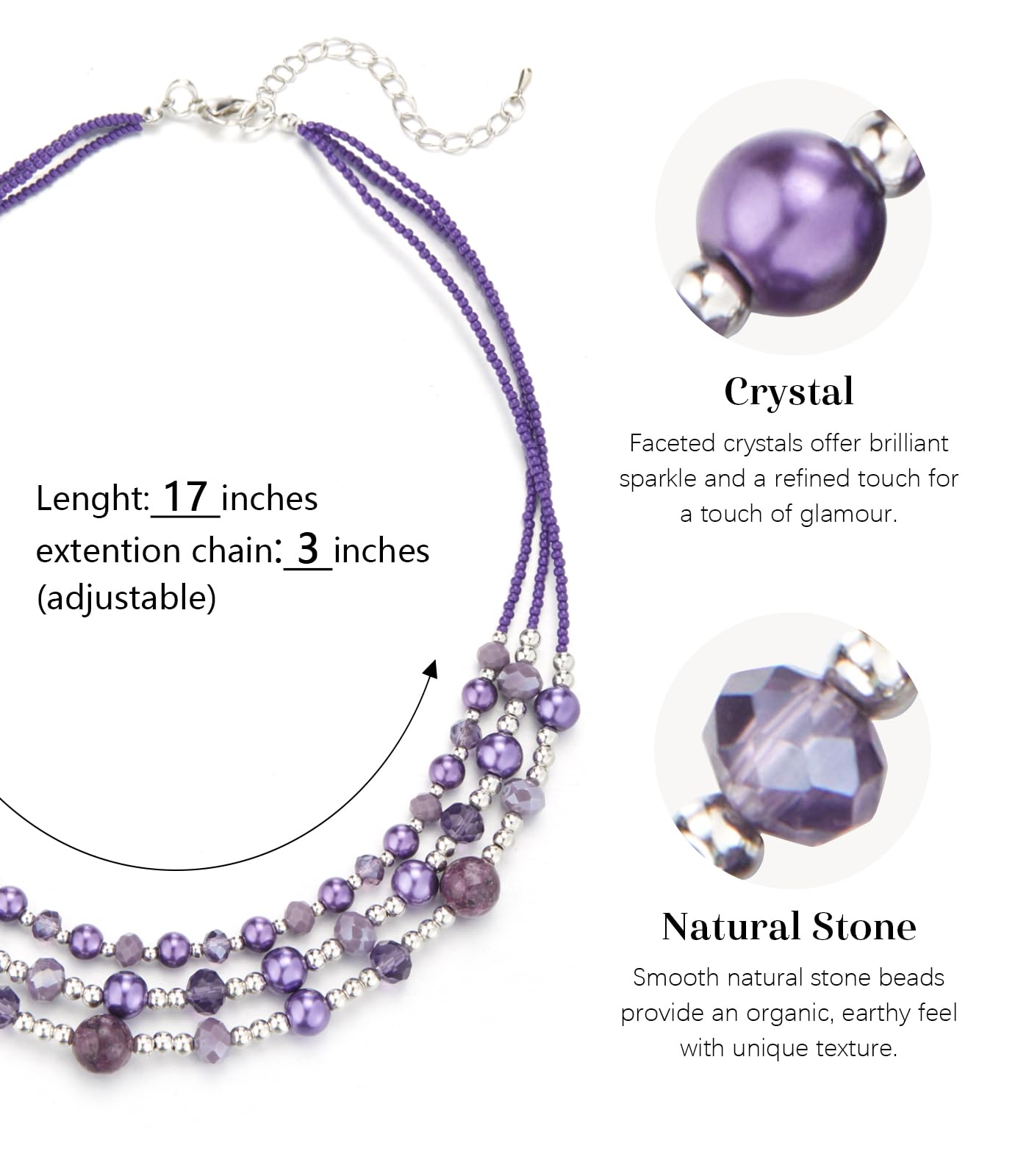 Noessla Beaded Statement Necklaces for Women Layered Chunky Bead Necklace Fashion Costume Jewelry Gifts for Mom(Purple)