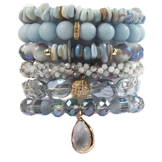 Yomisa Boho Beaded Bracelets/Bangle for Women,Multilayer Wrap 6PCS Healing Natural Jasper Crystal Stone Bead Bracelets Stackable Friendship Stretch Beaded Bracelet Set Trendy Bohemian Jewelry Gift