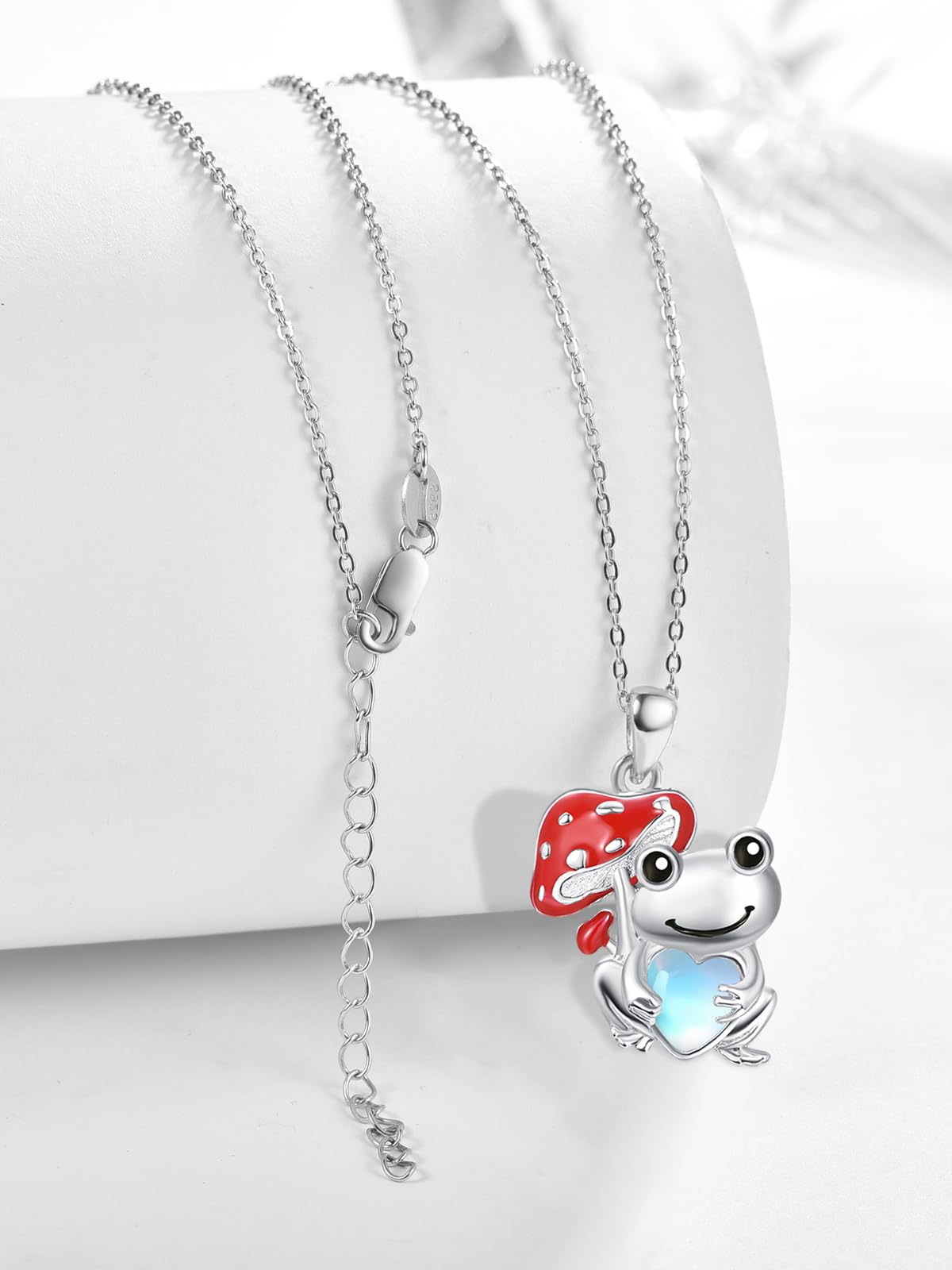 Dreamboat Frog Mushroom Pendant Necklace for Women 925 Sterling Silver Moonstone Animal Jewelry Gifts for Frogs Lovers