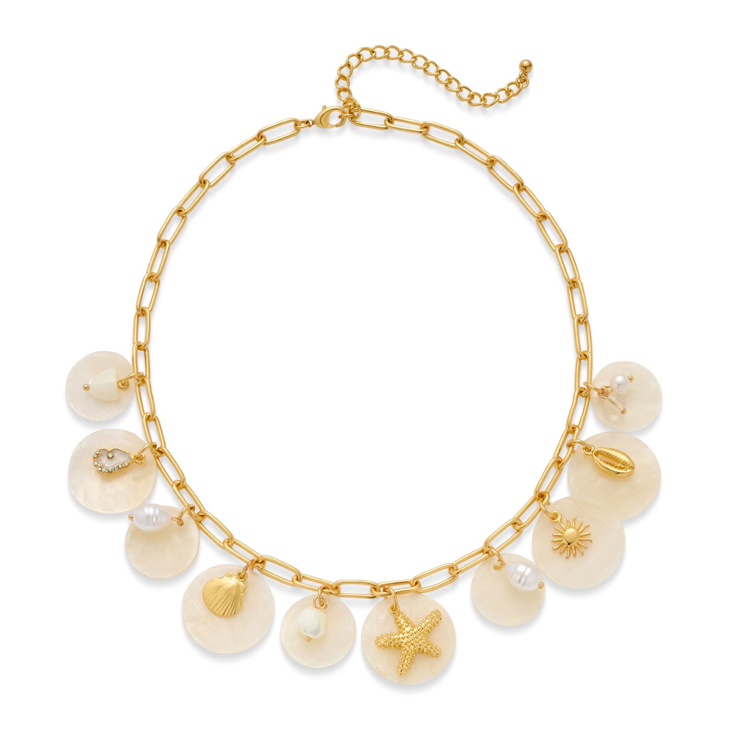 LILIE&WHITE Sea Shell Necklace For Women With Ocean Disc Charms Conch Starfish Necklace Summer Beach Necklaces Mermaid Necklaces Paper Clip Chain Fashion Jewelry