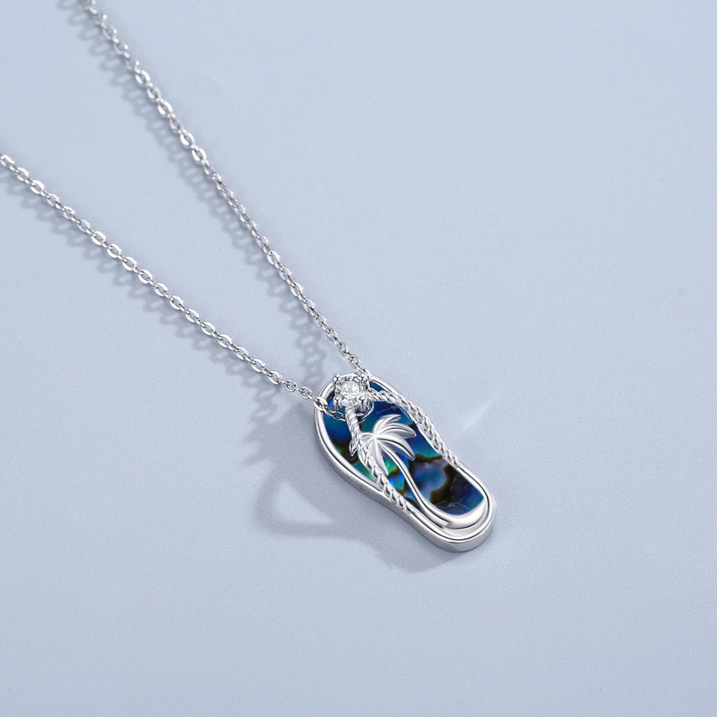 Midir&Etain Summer Necklace 925 Sterling Silver Palm Tree Pendant Beach Abalone Necklace Flip-Flop Jewelry for Women