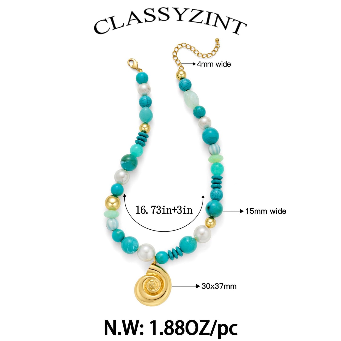 CLASSYZINT Beaded Necklace with Gold Shell Pendant Statement Necklace for Women Boho Summer Party Everyday Wear