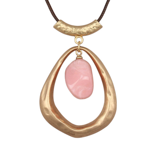 joymiao Vintage Pendant Necklace for Women Long Boho Choker Large Gold Pendant with Pink Stone Hippie Womens Bohemian Necklace