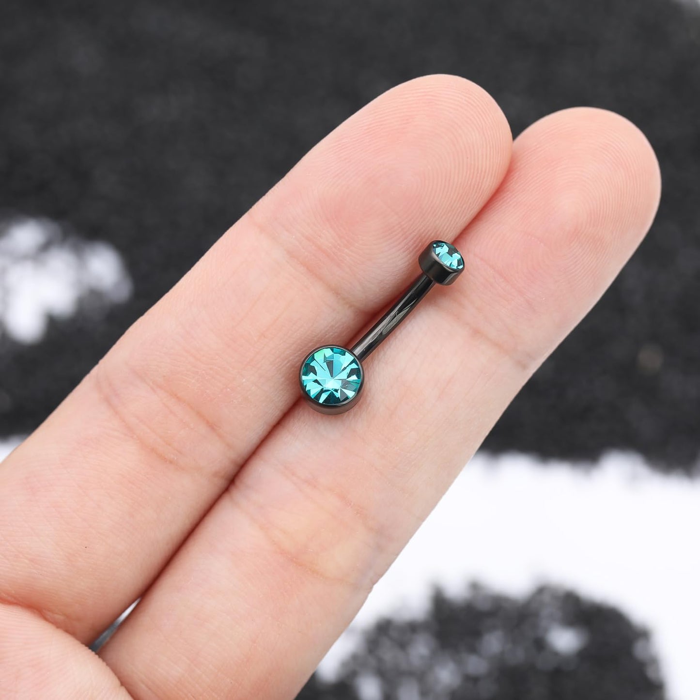 XUU Titanium Belly Button Rings, Black & Silver – 14G Internally Threaded Navel Piercing Jewelry, 10mm & 12mm Curved Barbells with 7 Colors Gems – Hypoallergenic (Black-Ocean Blue cz, 10MM)