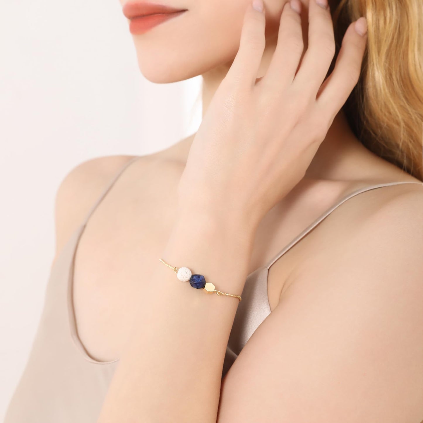 Jardme Essential Oil Diffuser Bracelets, 14K Gold Link Bracelets for Women, Birthday Gifts for Women Mom