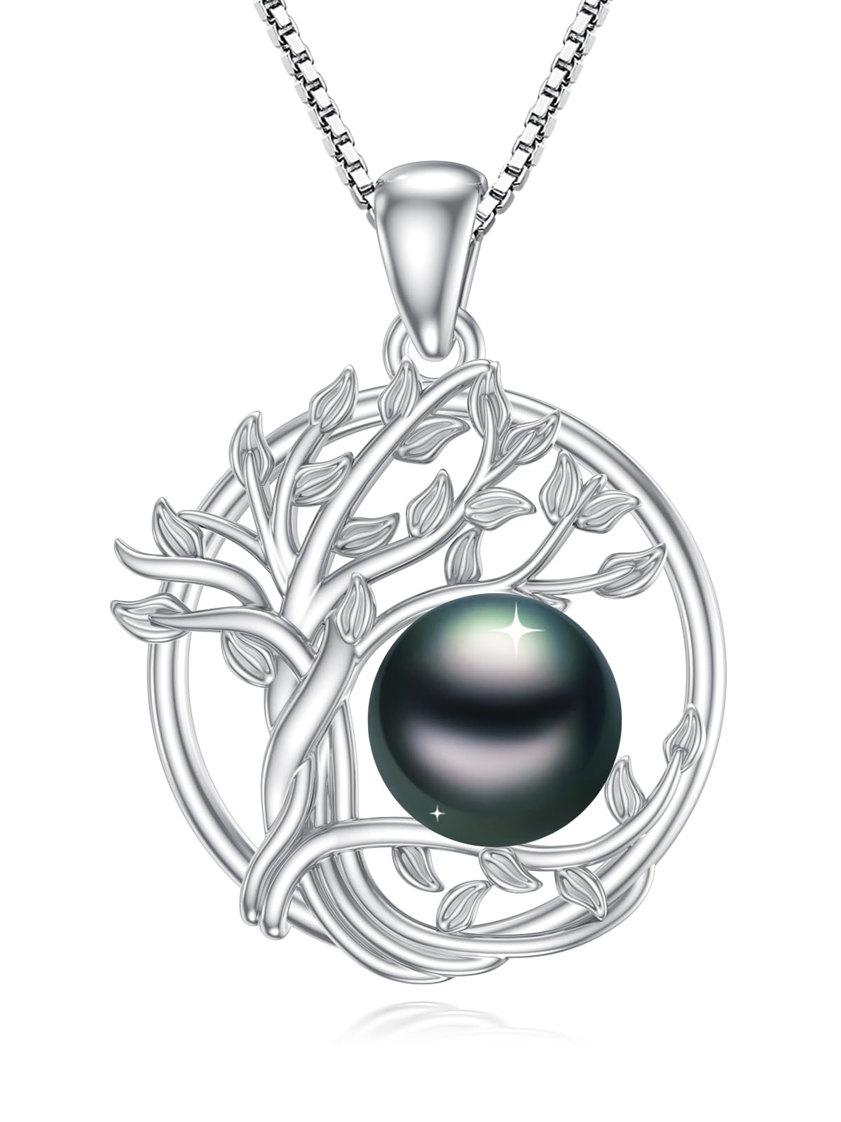 KANNSOAR 9MM Tahitian Black Pearl Tree of Life Pendant Necklace Pearl Jewelry-Wedding Birthday Anniversary Valentines Day Christmas Mothers Day Gifts for Women Wife Mom Girlfriend Her