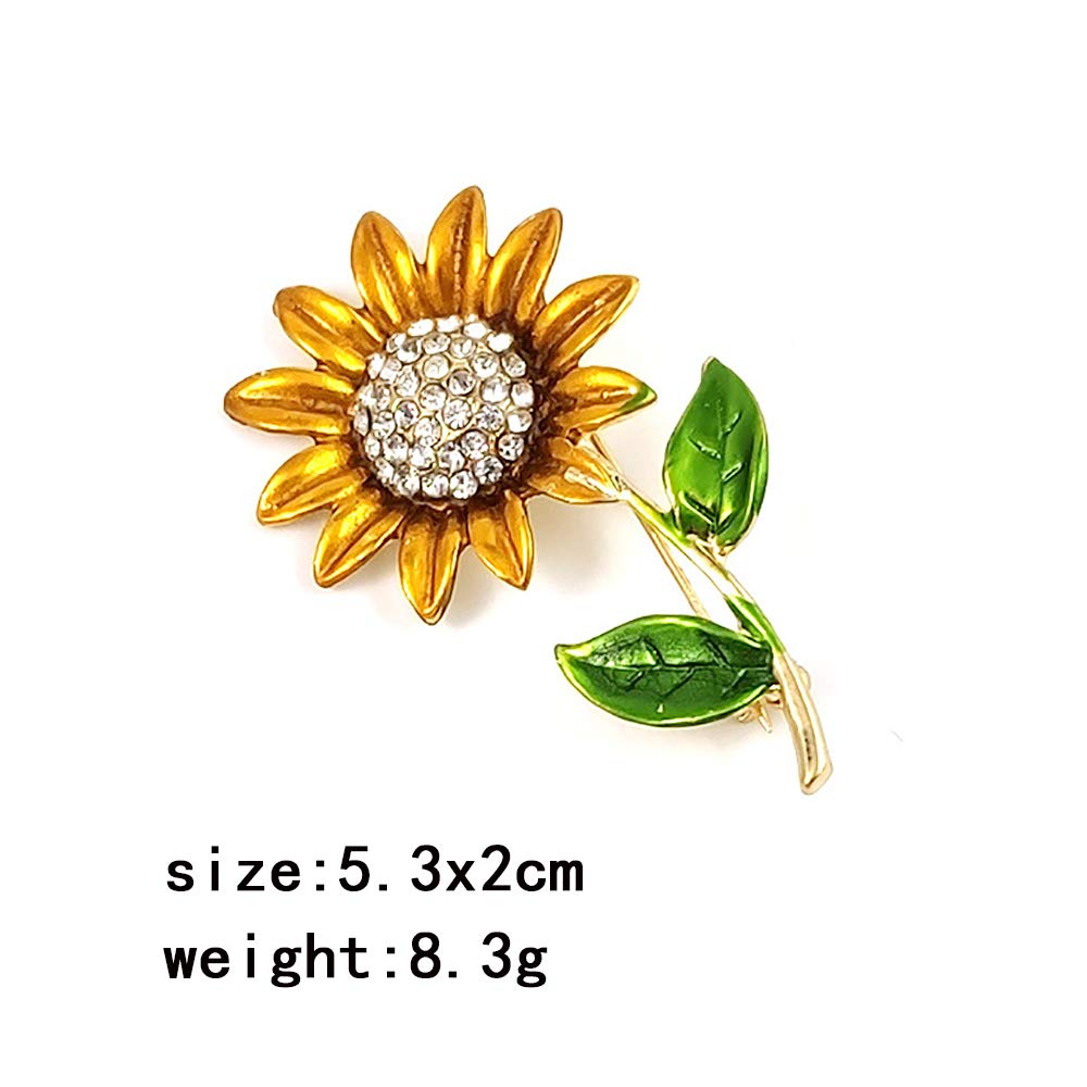 YOOE Yellow Flower Rhinestone Sunflower Brooch. Enamel Crystal Plant Brooch Pin, Charm Sun Flower Coat Brooch for Women (Style A)