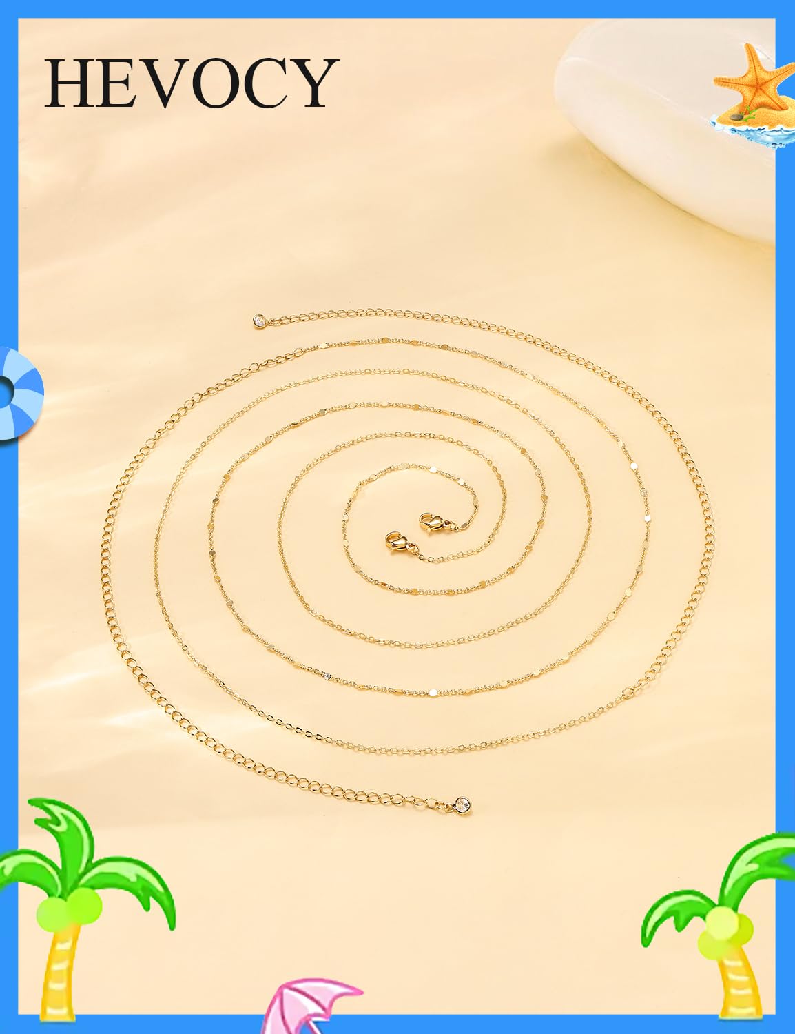 HEVOCY Gold Waist Chain for Women, Trendy Layered Belly Chain Jewelry, Adjustable Body Chain for Beach & Summer Outfit
