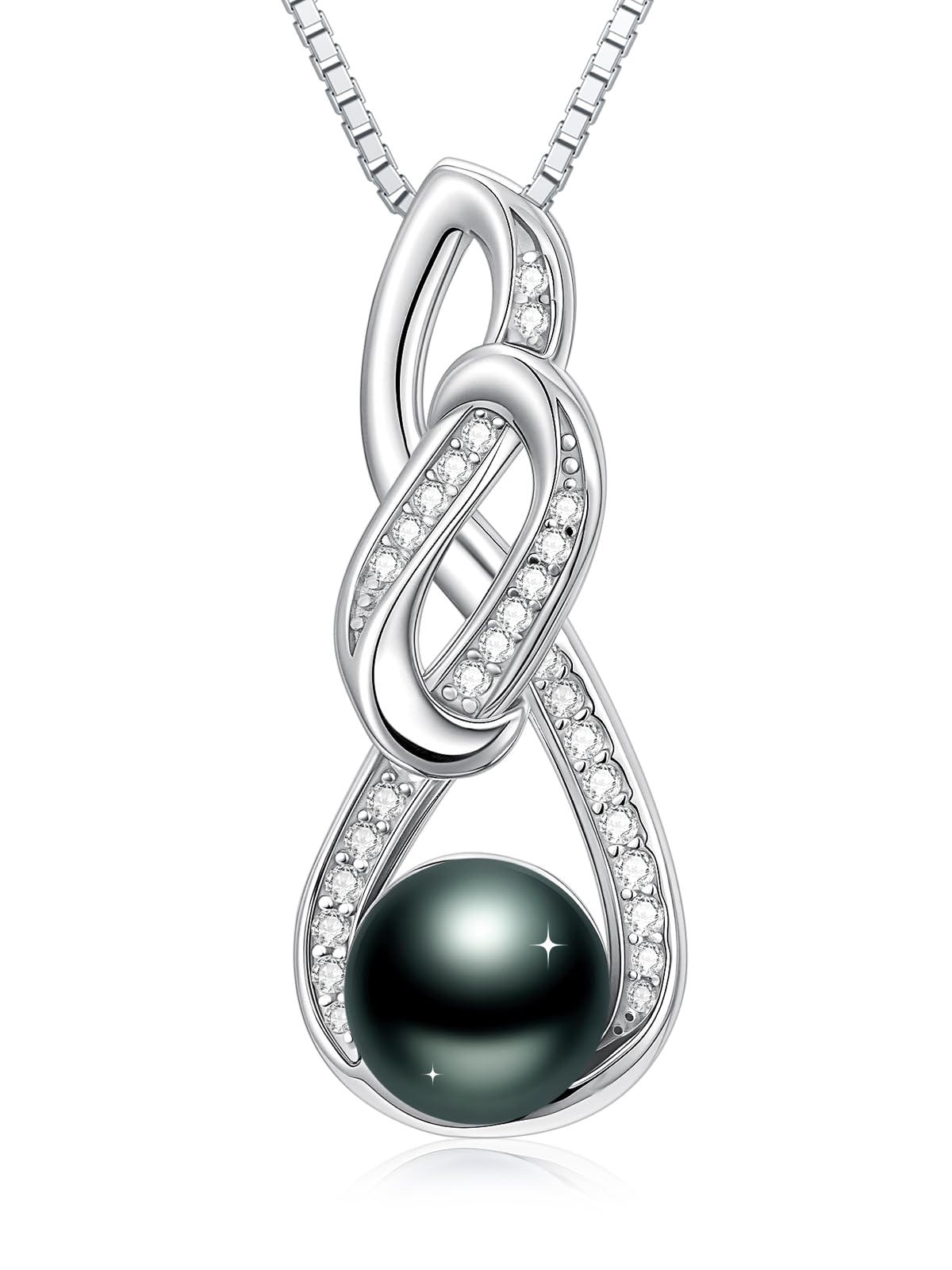 KANNSOAR 8MM Tahitian Black Pearl Necklace for Women 18K Gold Plating Sterling Silver Knot Pendant Pearl Jewelry Birthday Anniversary Valentines Day Christmas Mothers Day Gift for Wife Mom Girlfriend