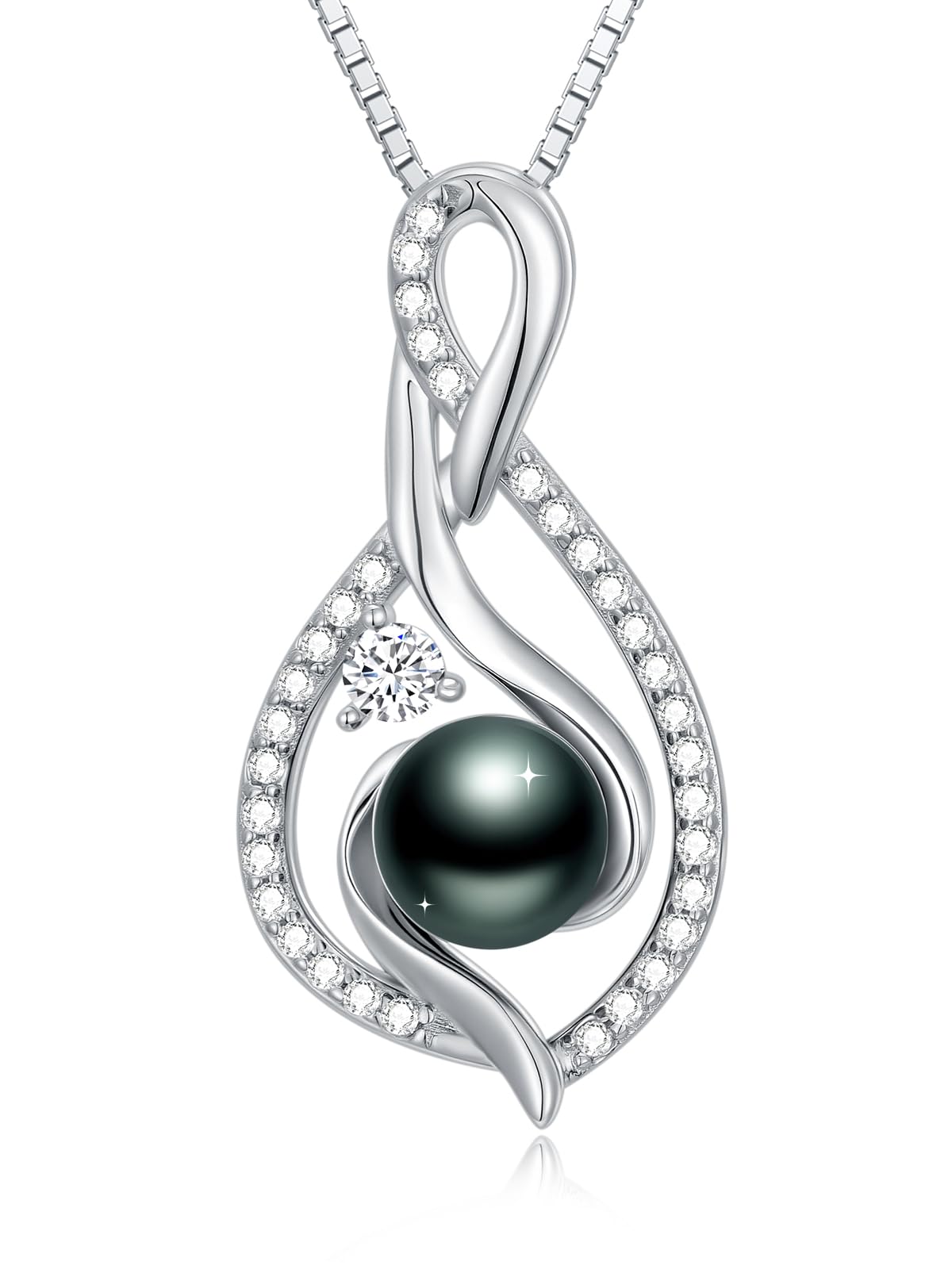 KANNSOAR 7MM Tahitian Black Pearl Necklace 18K Gold-Plating Sterling Silver Jewelry Wedding Birthday Anniversary Valentines Day Christmas Mothers Day Gifts for Wife Women Mom Lover Girlfriend Her