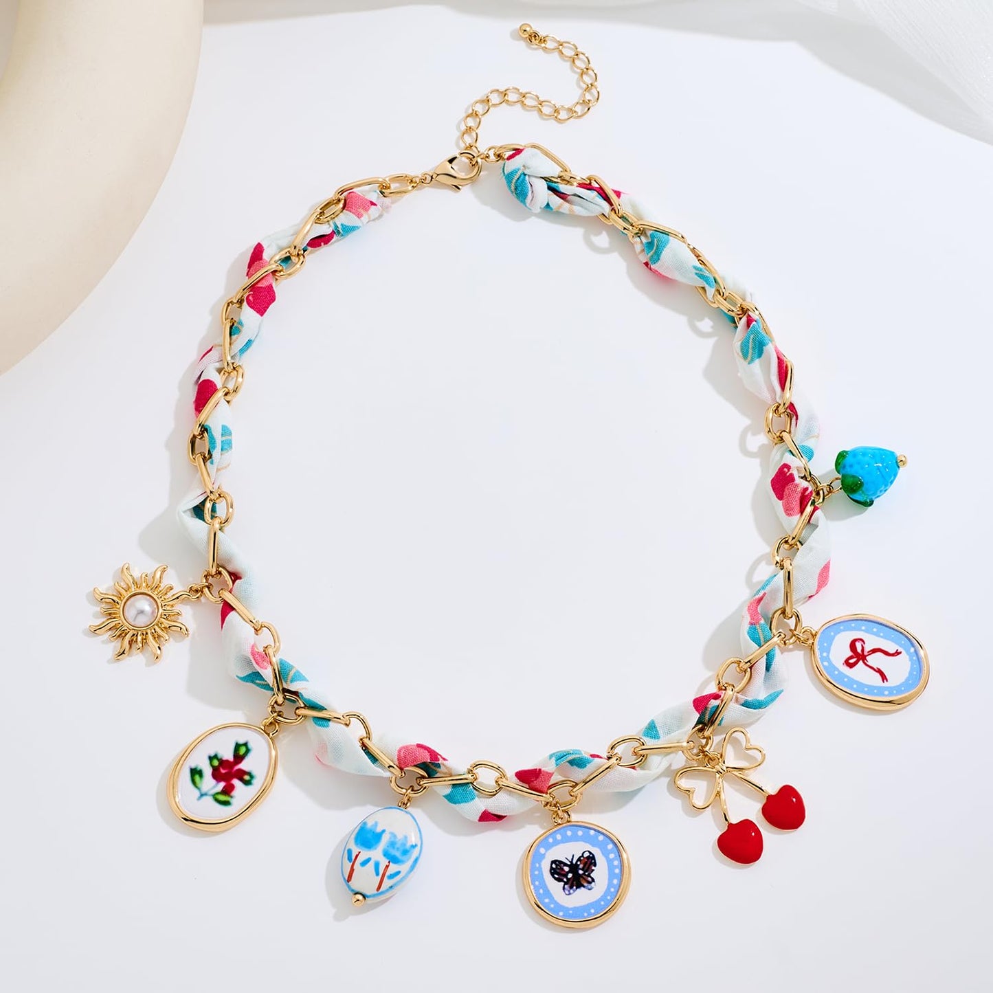 LILIE&WHITE Bandana Necklace for Women with Colorful Charms Necklaces Sun Bow Cherry Chic Beach Necklaces Cute beach Jewelry Gift