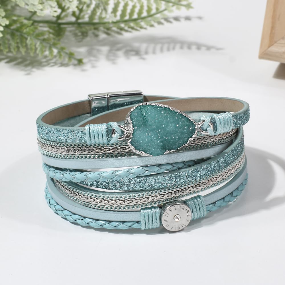 Artilady Leather Wrap Bracelet for Women - Handmade Clasp Bangle Bracelet with Pearl Beads Crystal Wristbands Jewelry Gift for Ladies and Mother