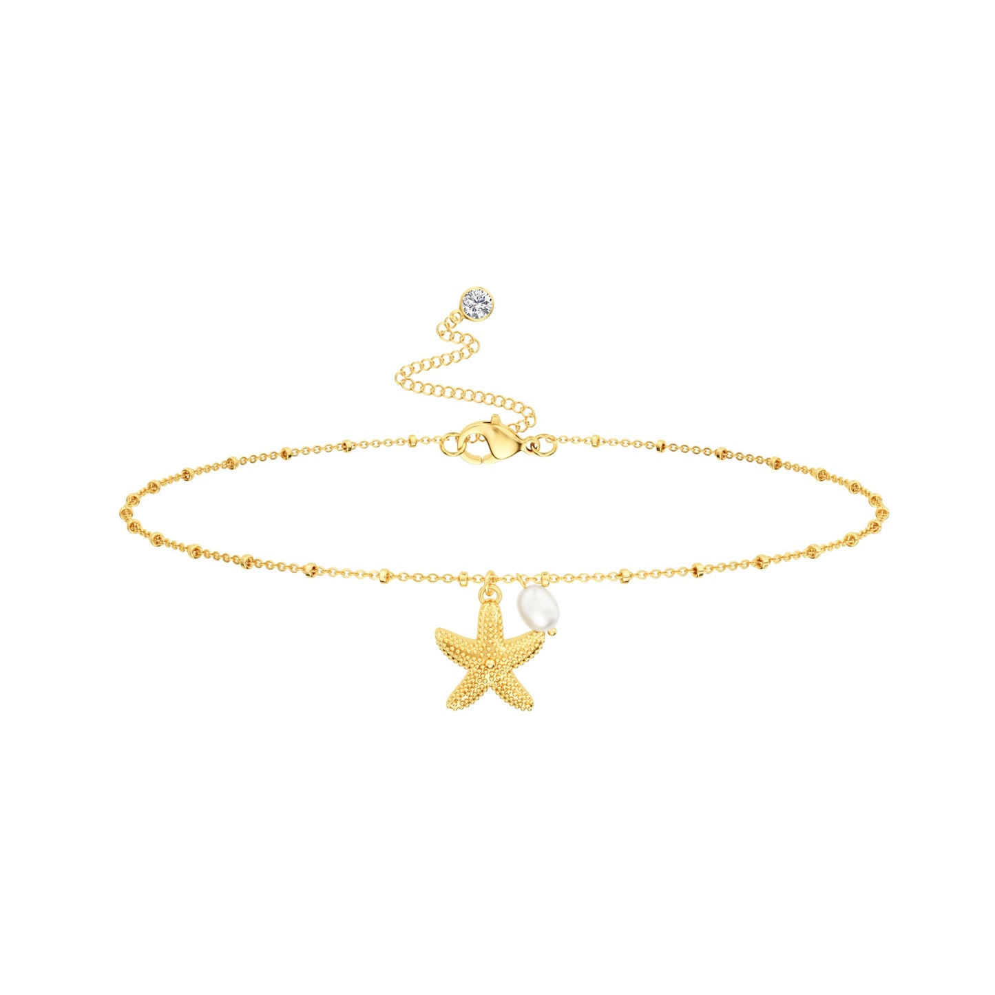 HABIKIP Starfish Pearl Charm Waist Chain for Women, Dainty 14K Gold Plated Belly Chain Belt Sexy Bikini Beach Waist Chain Adjustable Waterproof Body Chain Summer Vacation Jewelry Accessories for Women