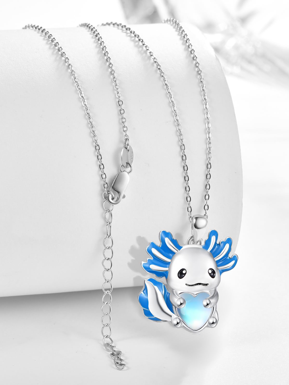 Dreamboat Blue Axolotl Pendant Necklace for Women 925 Sterling Silver Moonstone Axolotls Animal Jewelry Gifts