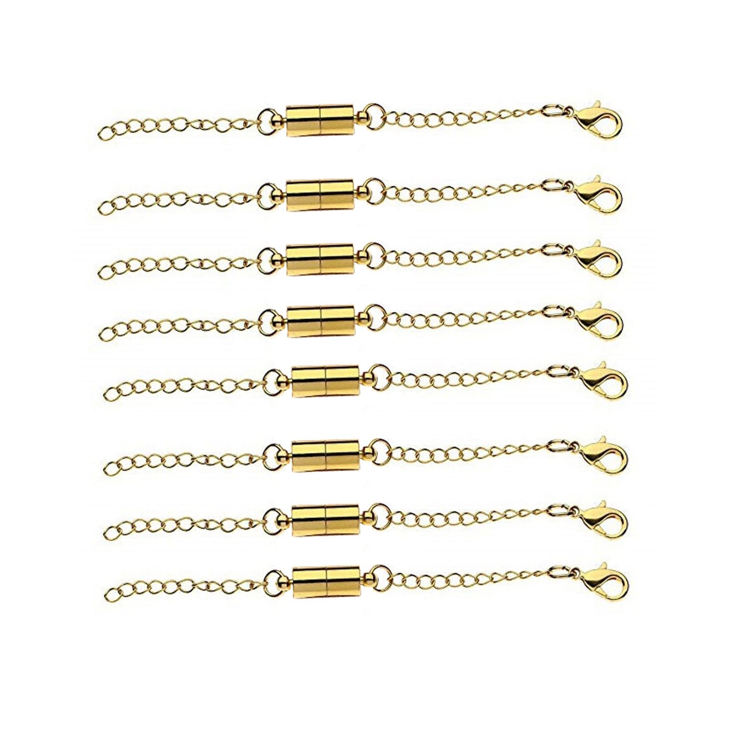 Mizeer Magnetic Necklace Extenders, Adjustable Chain Extenders for Necklaces, Magnetic Necklace Clasps and Closures with Extender Chains (8pcs Gold)