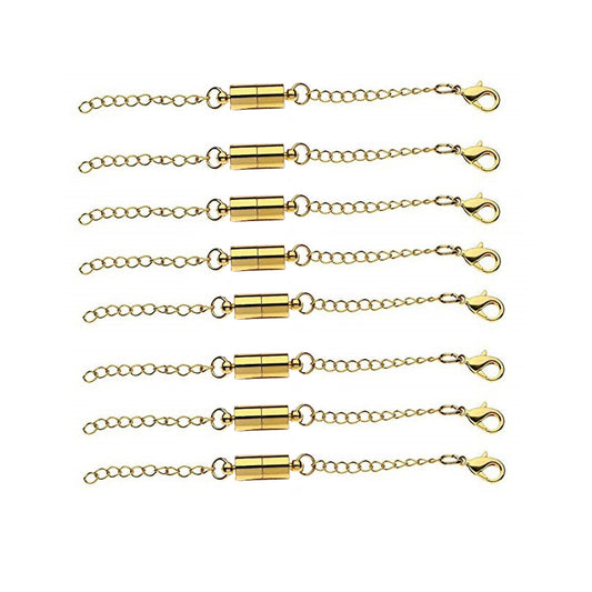 Mizeer Magnetic Necklace Extenders, Adjustable Chain Extenders for Necklaces, Magnetic Necklace Clasps and Closures with Extender Chains (8pcs Gold)