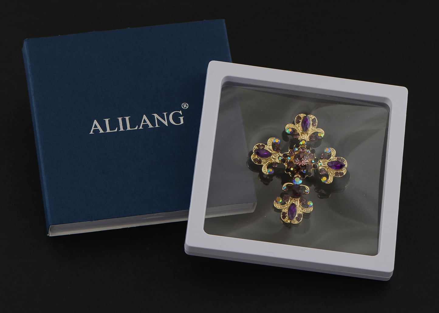 Alilang Women Gold Cross Antique Gorgeous Purple Rhinestones Faith Roman Catholic Victorian Saint Brooch, Purple/Gold