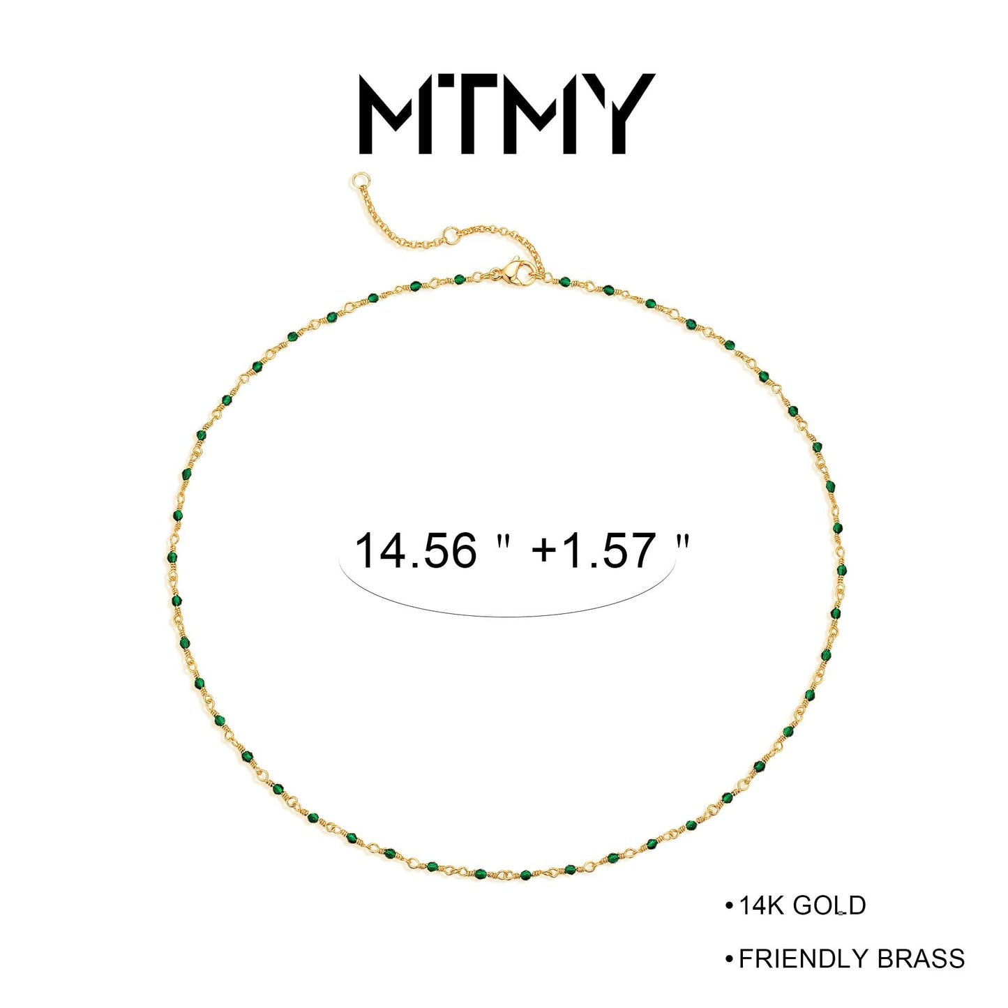 MTMY Beaded Necklace for Women 14K Gold Plated Dainty Colorful Beaded Pearl Choker Necklace Delicate Boho Choker Necklace Jewelry Gift (Crystal-green)