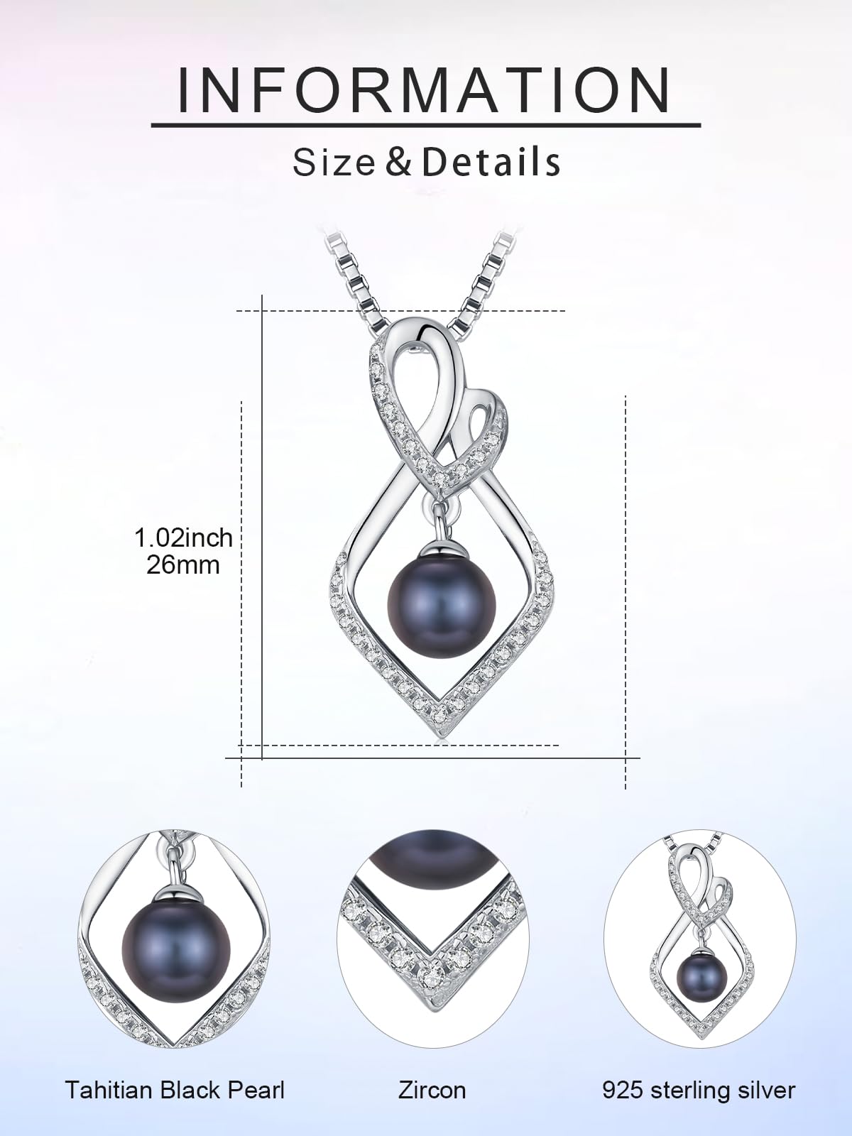 KANNSOAR Tahitian Black Pearl Necklace for Women 18K White Gold Plated Pendant 7MM Pearl Jewelry Wedding Birthday Anniversary Valentines Day Christmas Gifts for Wife Mom Girlfriend Sister Her