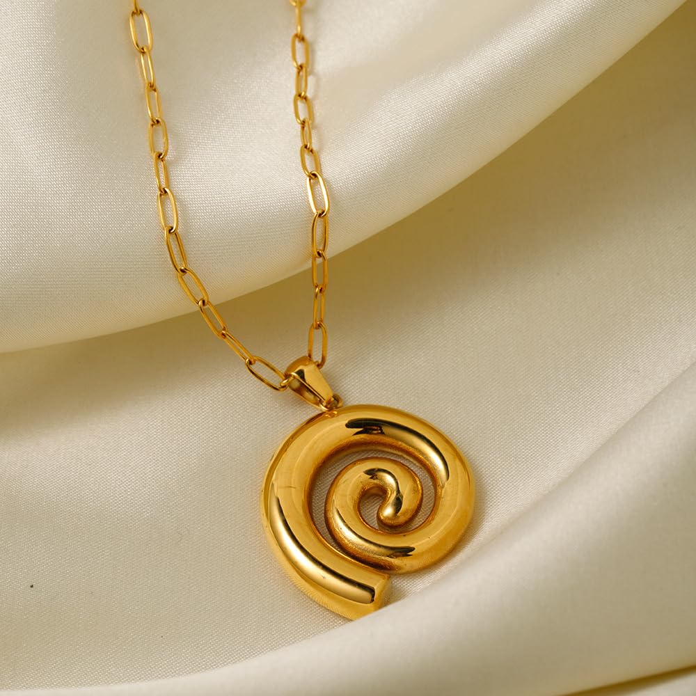 INNERDIVA Gold Chunky Spiral Pendant Necklace Summer Pendant Necklaces Vintage Swirl Necklace Jewelry Present for Women