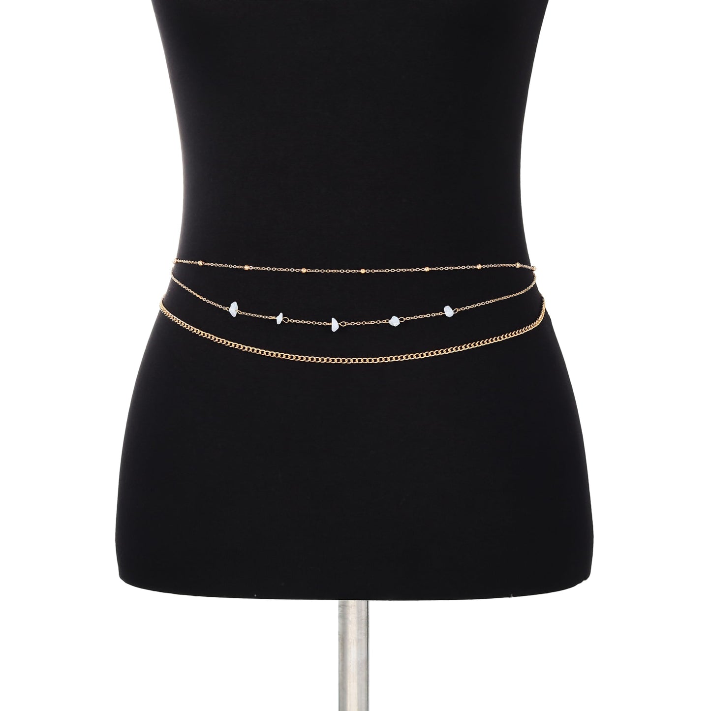 Asooll Stone Waist Chains Gold Layered Beads Belly Chain Summer Beach Bikini Body Accessory for Women (SET A, free size)