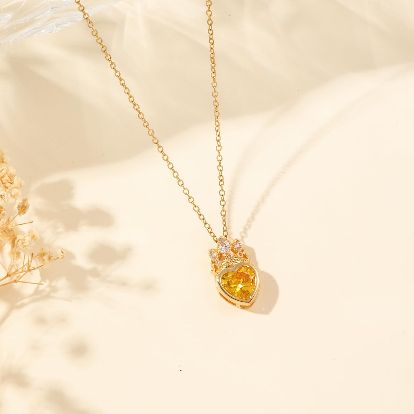 crataly Citrine Crown Heart Necklace for Women-Gold Plated November Birthstone Princess Necklace For Valentine's Day Mother's Day Christmas Birthday Gifts