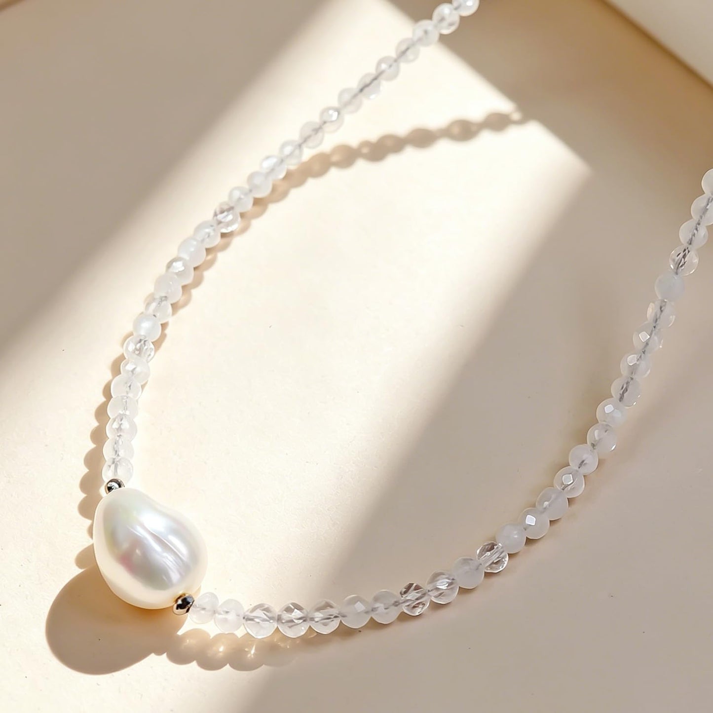 GEMTAL Pearl Necklaces for Women Trendy Single Pearl Necklace Moonstone Crystal Choker Natural Gemstone Beaded Necklace Jewelry for Women Mothers Day Valentines Gifts