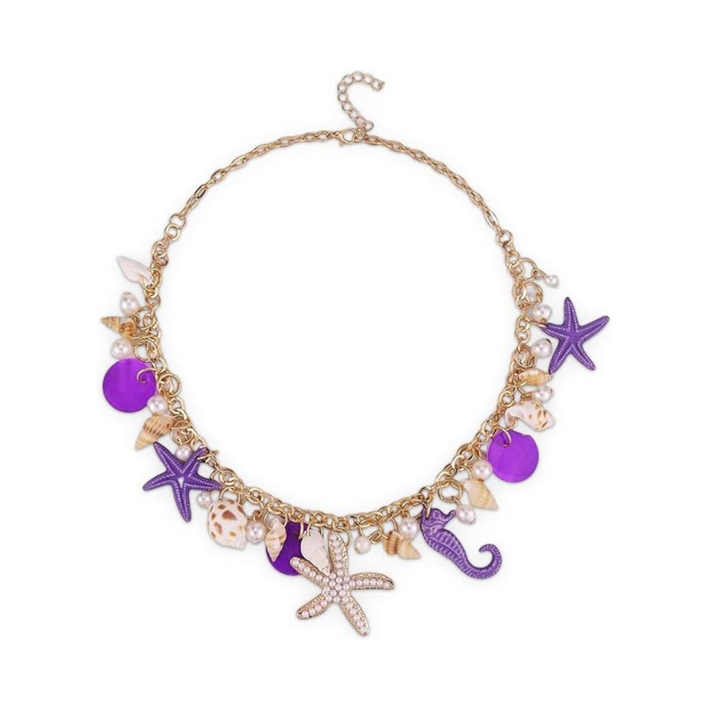 KummerSaprk Seashell Necklace Charm Necklace for Women Summer Vacation Jewelry for Women Starfish Sea Shell Pendant Jewelry Boho Beachy Stuff Accessories Gifts