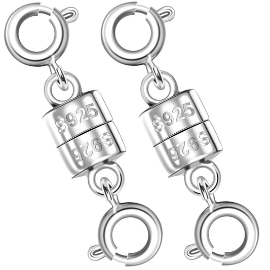 925 Silver Magnetic Necklace Clasps, Magnetic Necklace Clasps and Closures for Bracelet Necklace Extender (2pcs Silver)