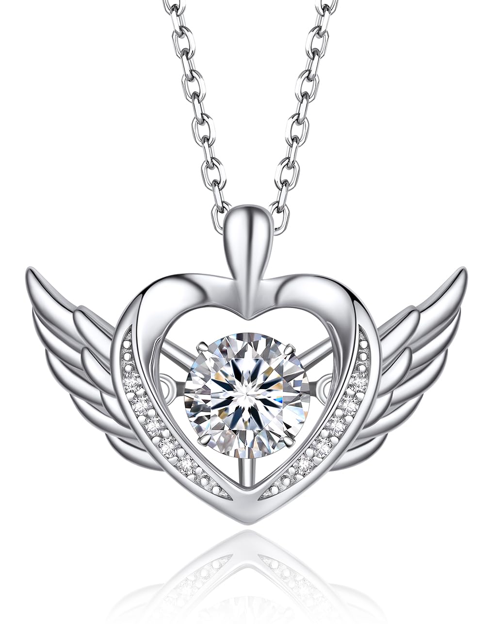 MomentWish Angel Wings Sterling Silver Necklace for Women 1 Carat D Color VVS1 Moissanite Dancing Diamonds Necklace Fashion Jewelry for Party Formal Outfits