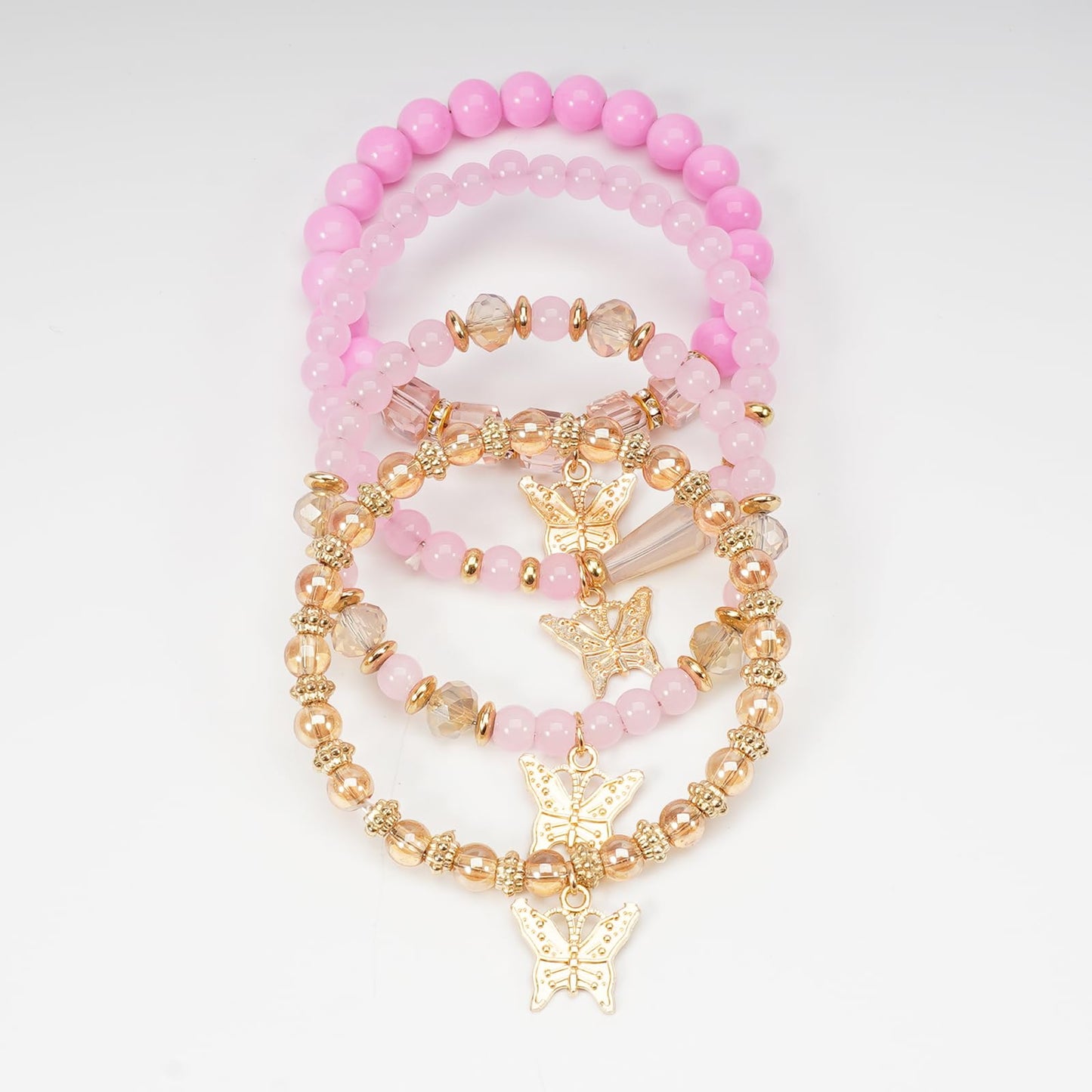 Briutn Butterfly Charm Stackable Beaded Bracelet Set Bohimian Pink Layered Stretch Bracelets Gifts for Women Boho Jewelry