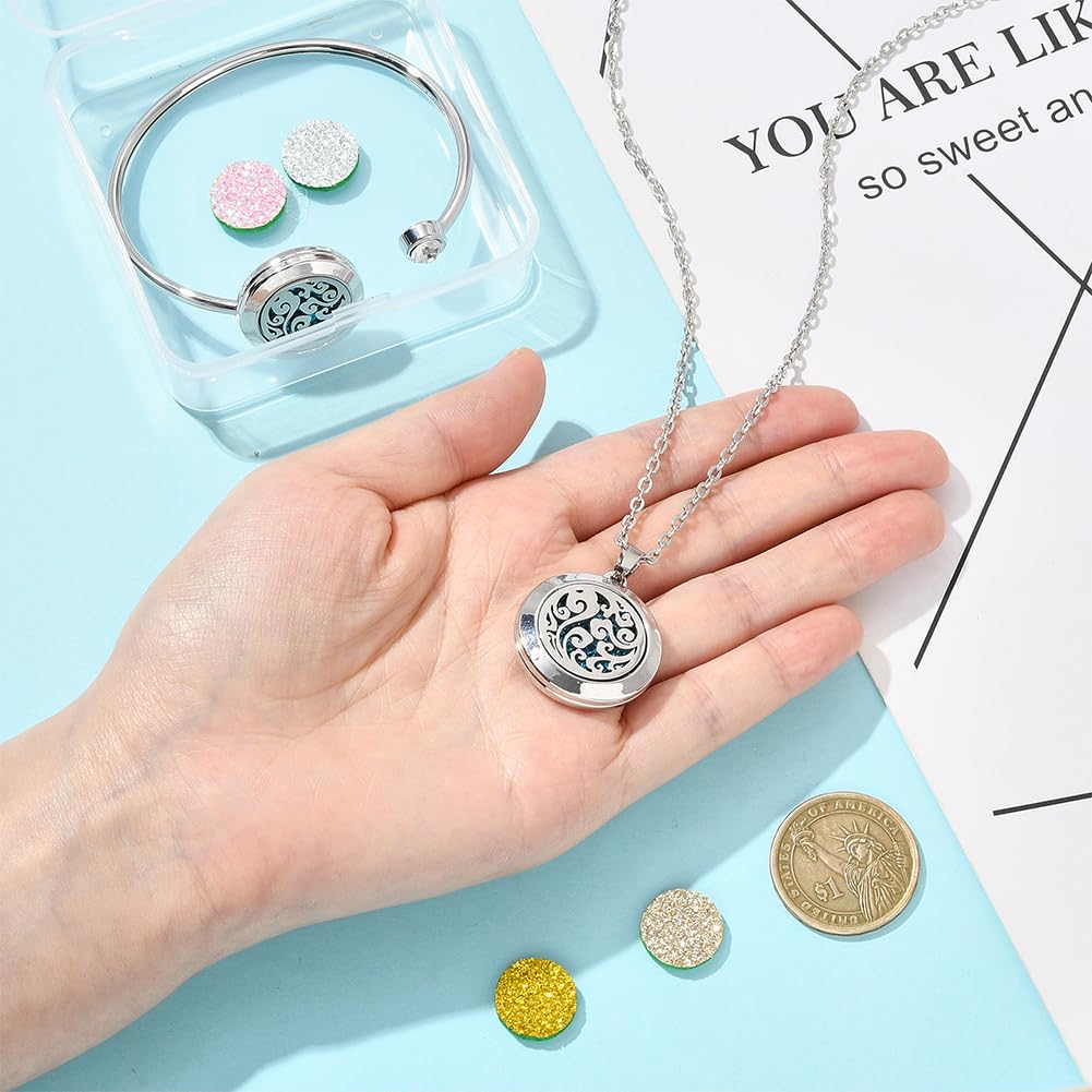 SUNNYCLUE 1Pc Essential Oil Necklace 1Pc Essential Oil Diffuser Bracelet with 10Pcs Refill Pads Cloud Stainless Steel Cuff Bangle Diffuser Locket Necklaces Aromatherapy Jewelry for Women Gifts